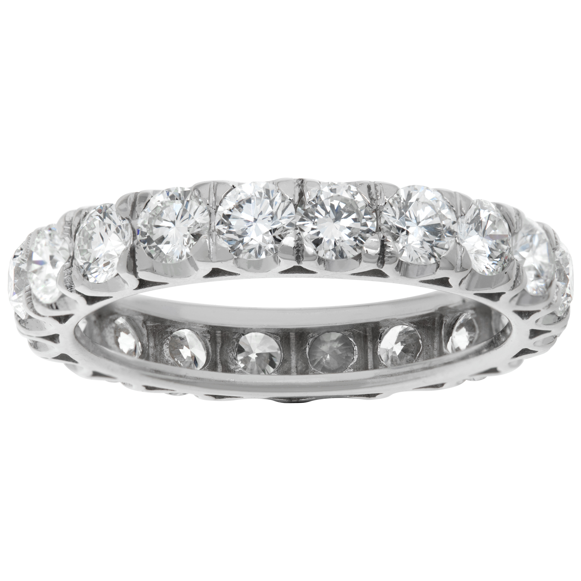 Diamond Eternity band with approximately 3.00 carats round brilliant cut diamond set in 18K white gold. Size 7.