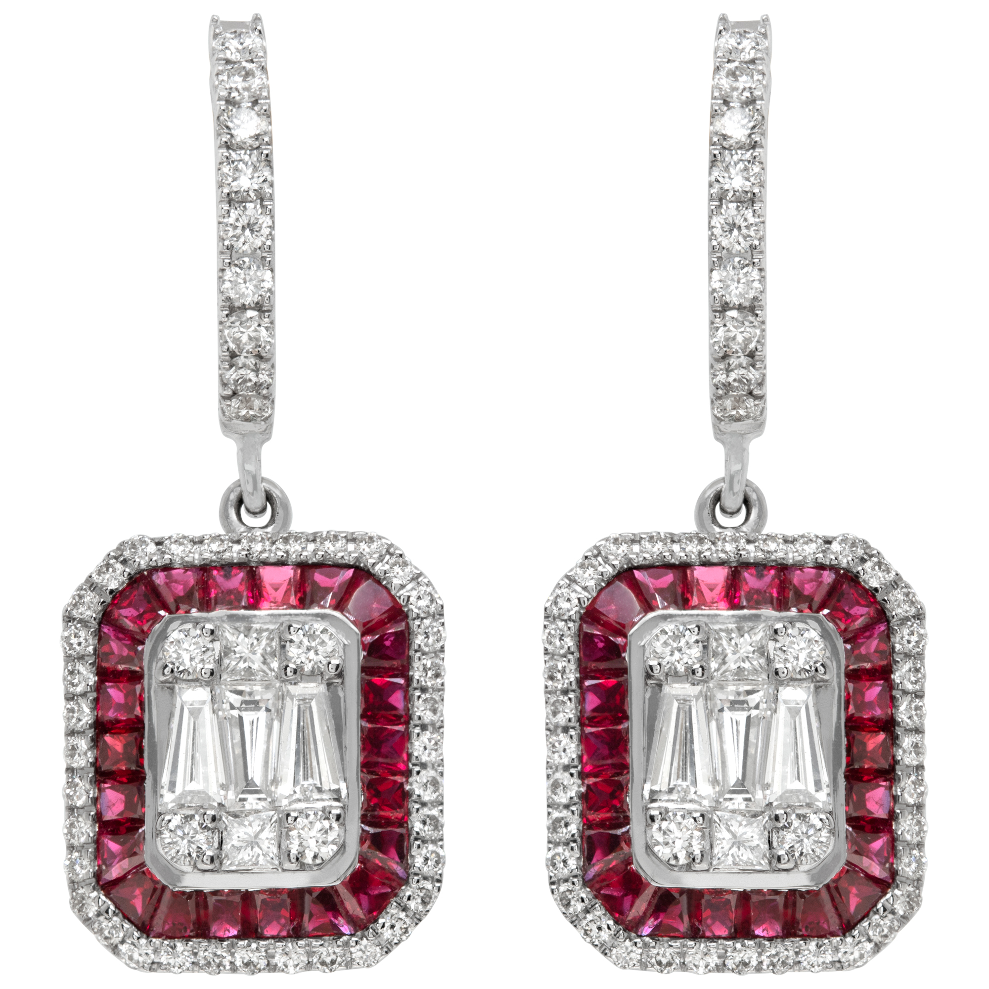 Diamond and ruby earrings in 18k white gold with approx. 1.41 carat in diamonds (Stones)