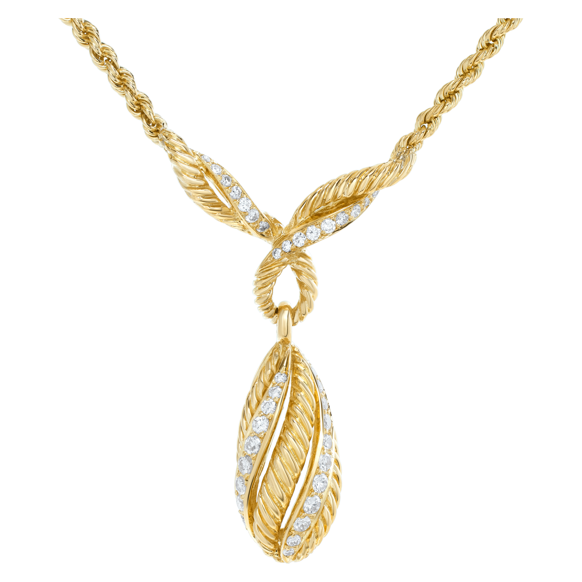 Diamond drop pendant chain/necklace stamped "Cartier" in 18k yellow gold. Diamonds total Approx. Weight: 1.00 carat.