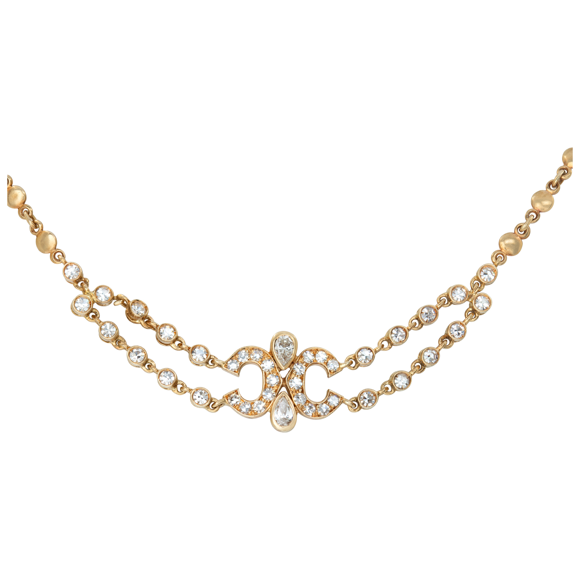 Cartier "Tour De Cou" Diamond Flexible 18k Yellow Gold Chain/Necklace With 40 Round And Pear Shape Cut Diamonds.Total Approx. Diamonds Weigh: 1.24 Carat