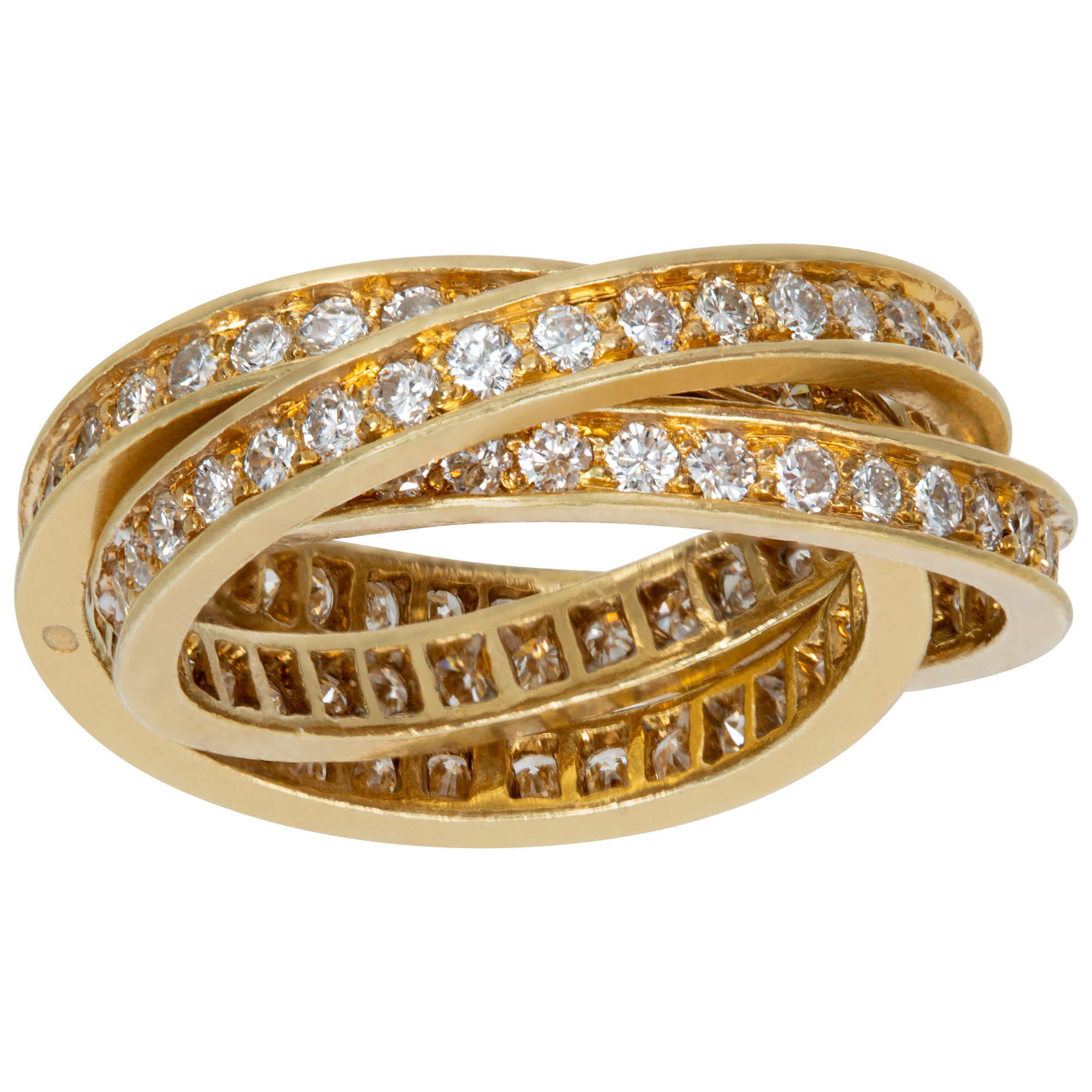 Vintage, Cartier Trinity ring with three diamonds rolling eternity bands in 18K yellow gold (Stones)