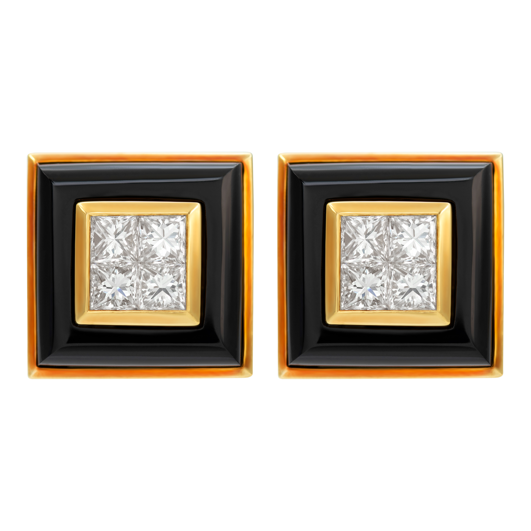 Asprey diamond and onyx cufflinks and 4 piece stud set in 18k yellow gold (Stones)