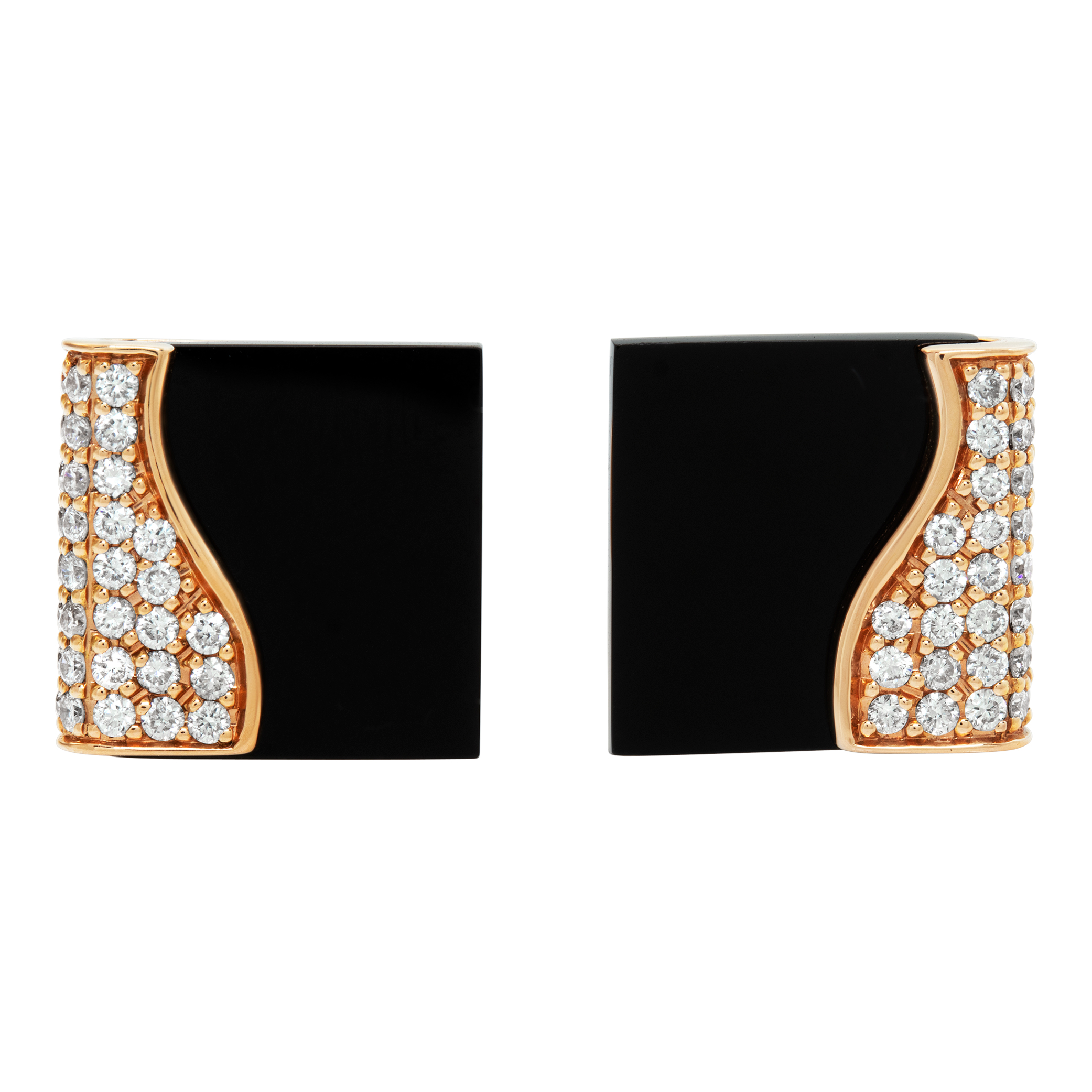 Onyx square cufflinks in 18k rose gold with 0.70 ct in pave diamonds