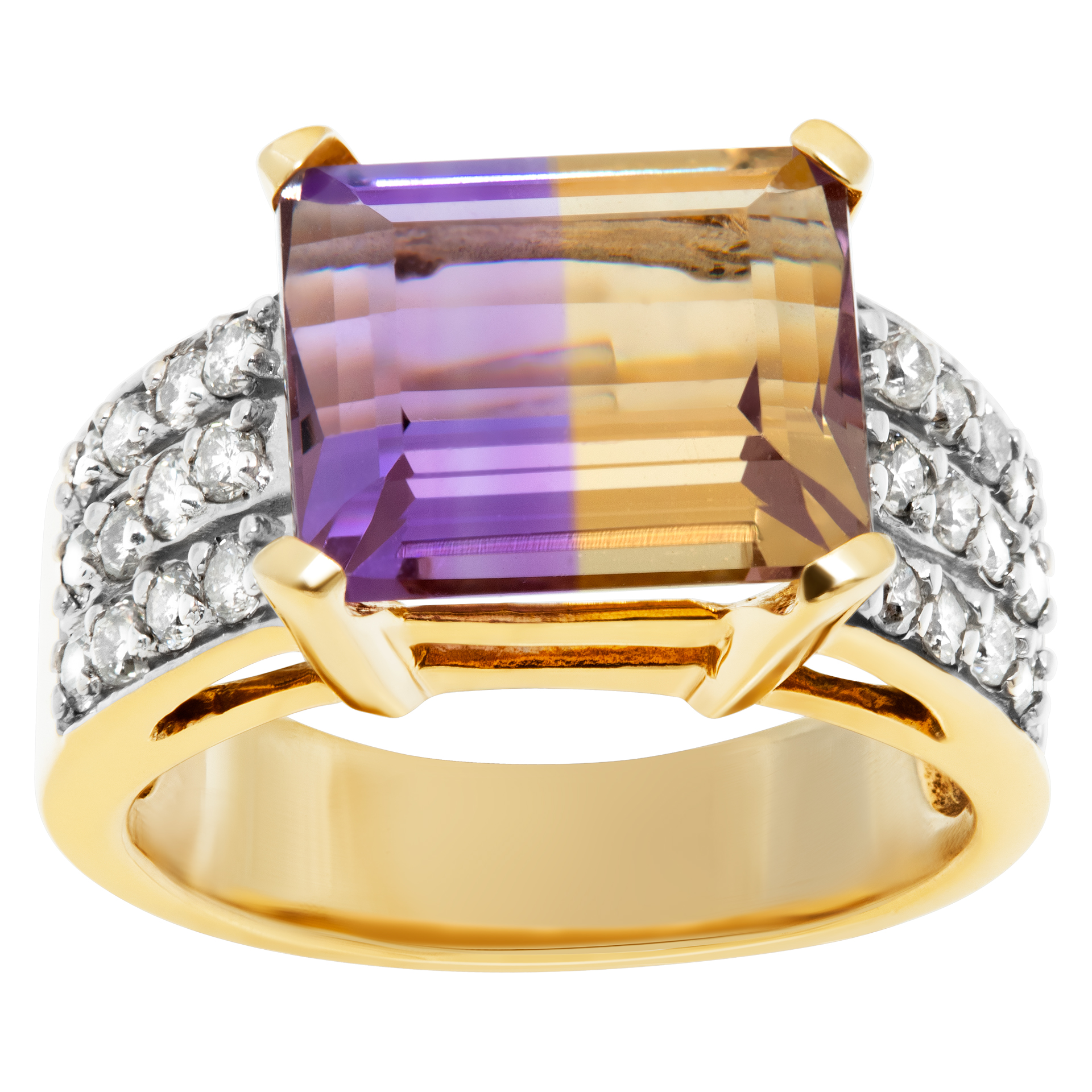 Ametrine ring in 14k yellow gold with approximately 0.85 cts in diamonds