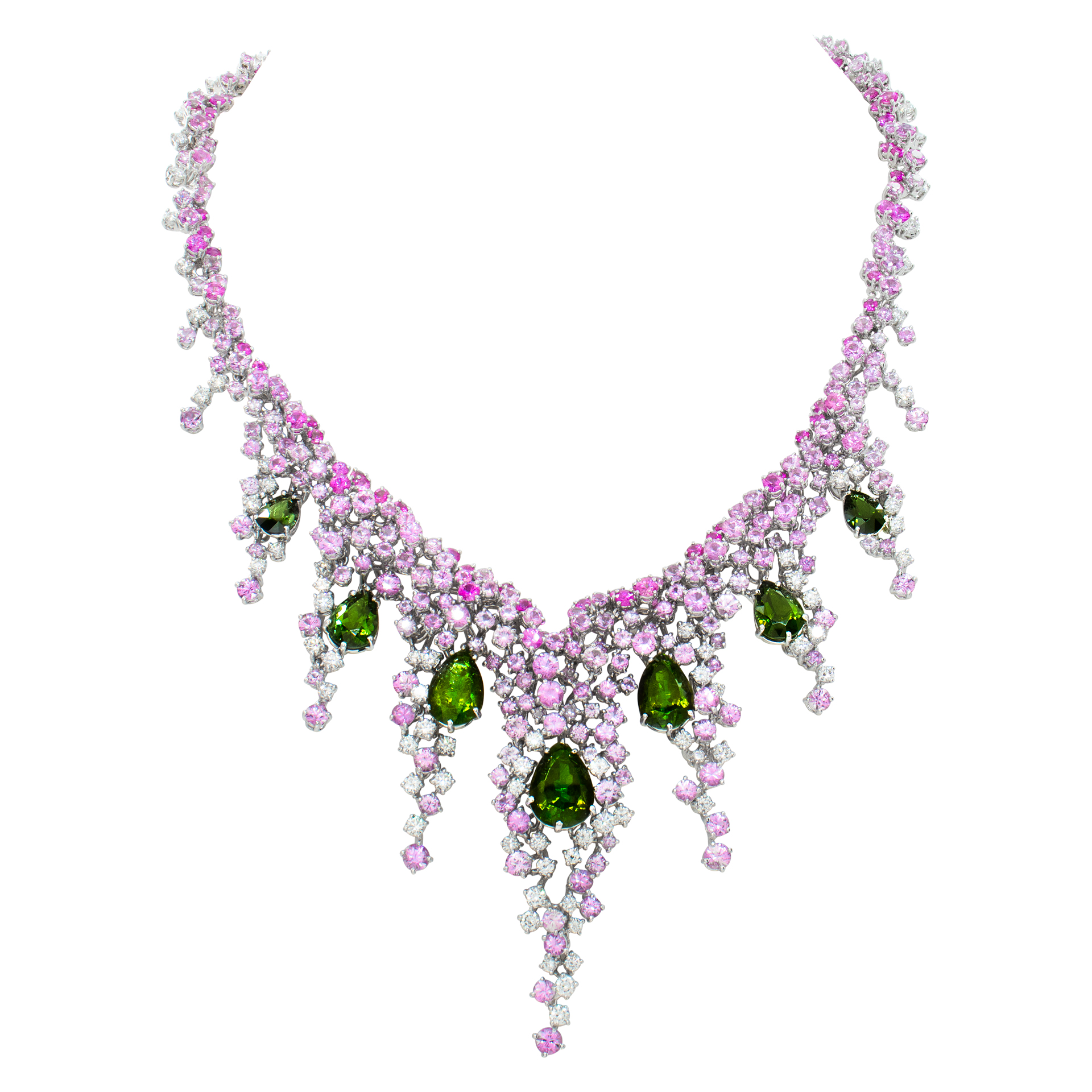 Damiani Mimosa diamond necklace, pink sapphire & green tourmaline 18k (Stones)