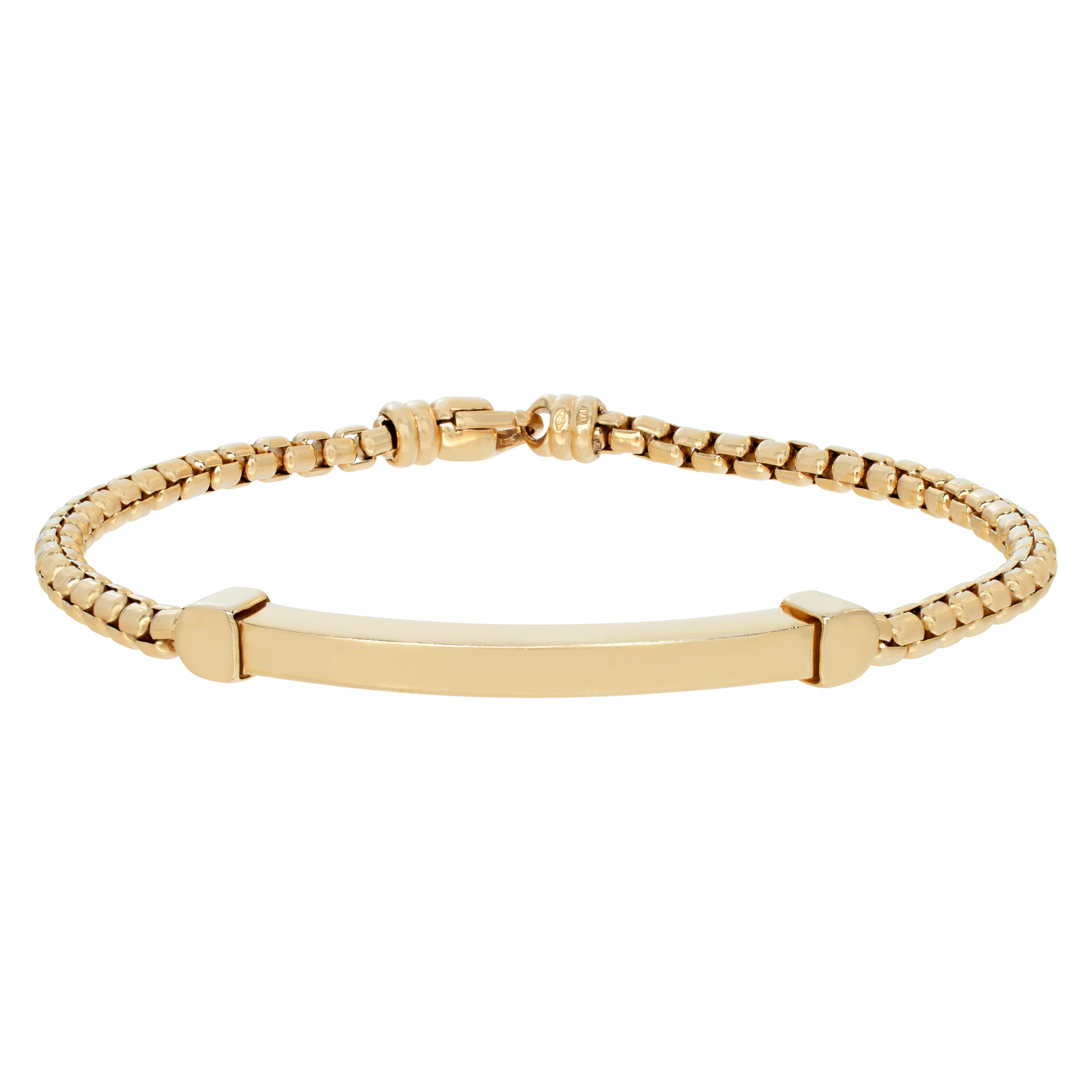 Round rope chain bracelet with 1 inch ID plate in 14k yellow gold