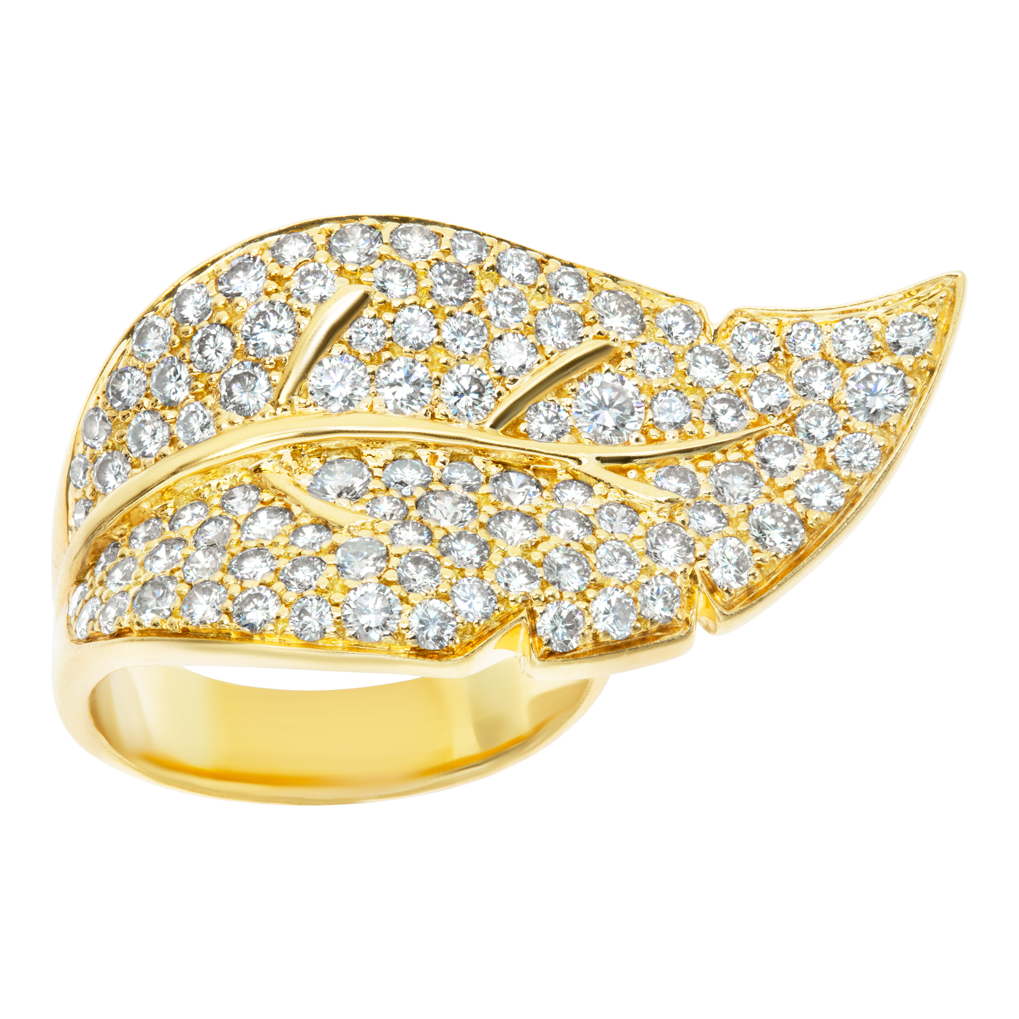 Unique leaf diamond ring in 18k yellow gold
