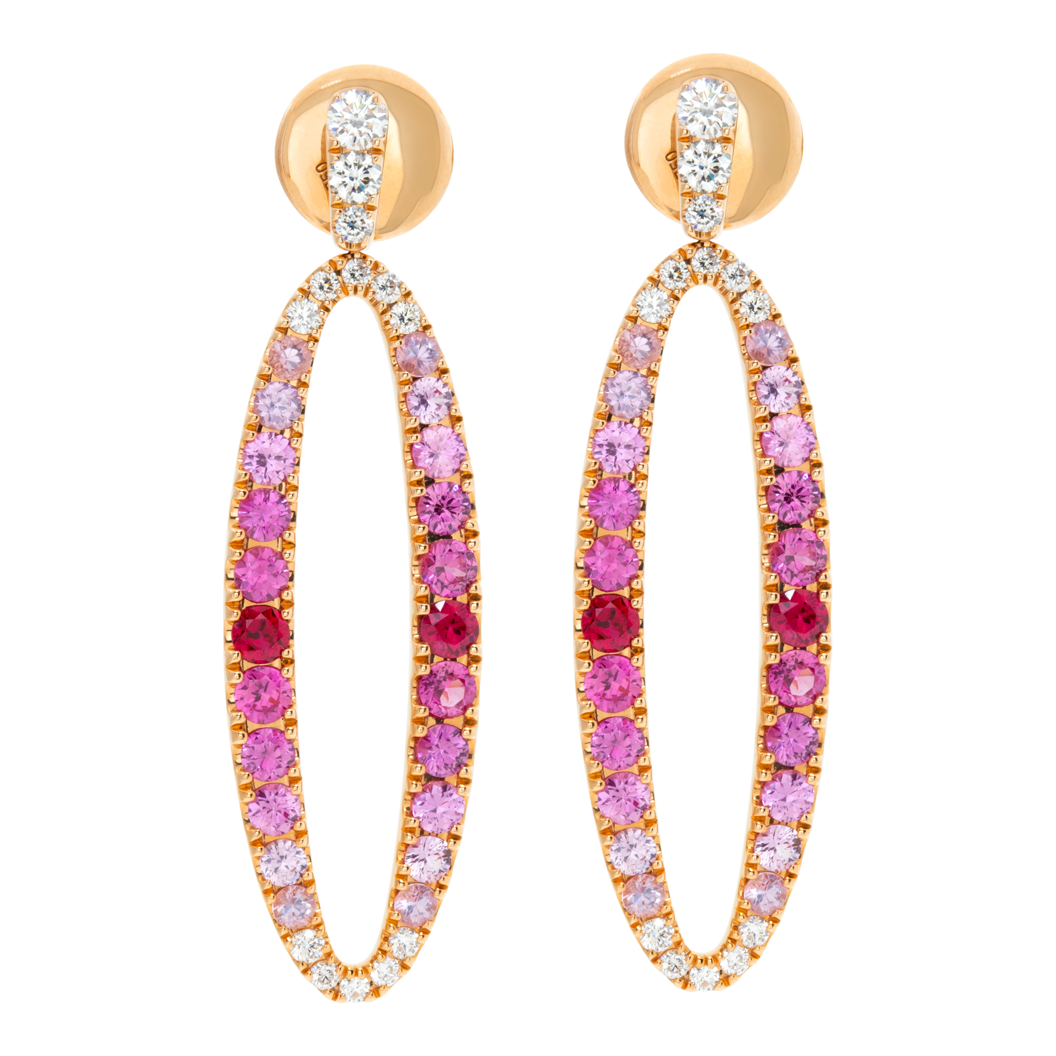Diamond, Sapphire and Ruby earrings in 18k rose gold (Stones)