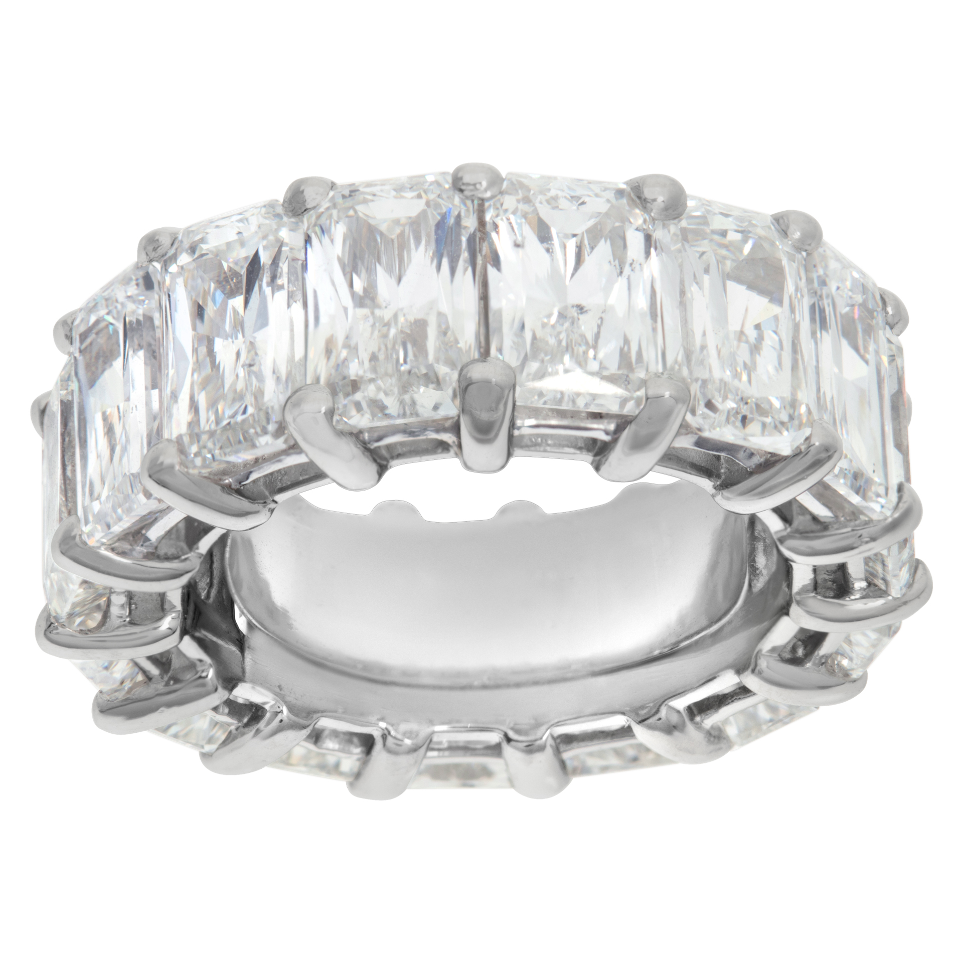 GIA certified, cut-cornered rectangular modified brilliant diamonds Eternity band in platinum. Approx. Weight: 15 carats.