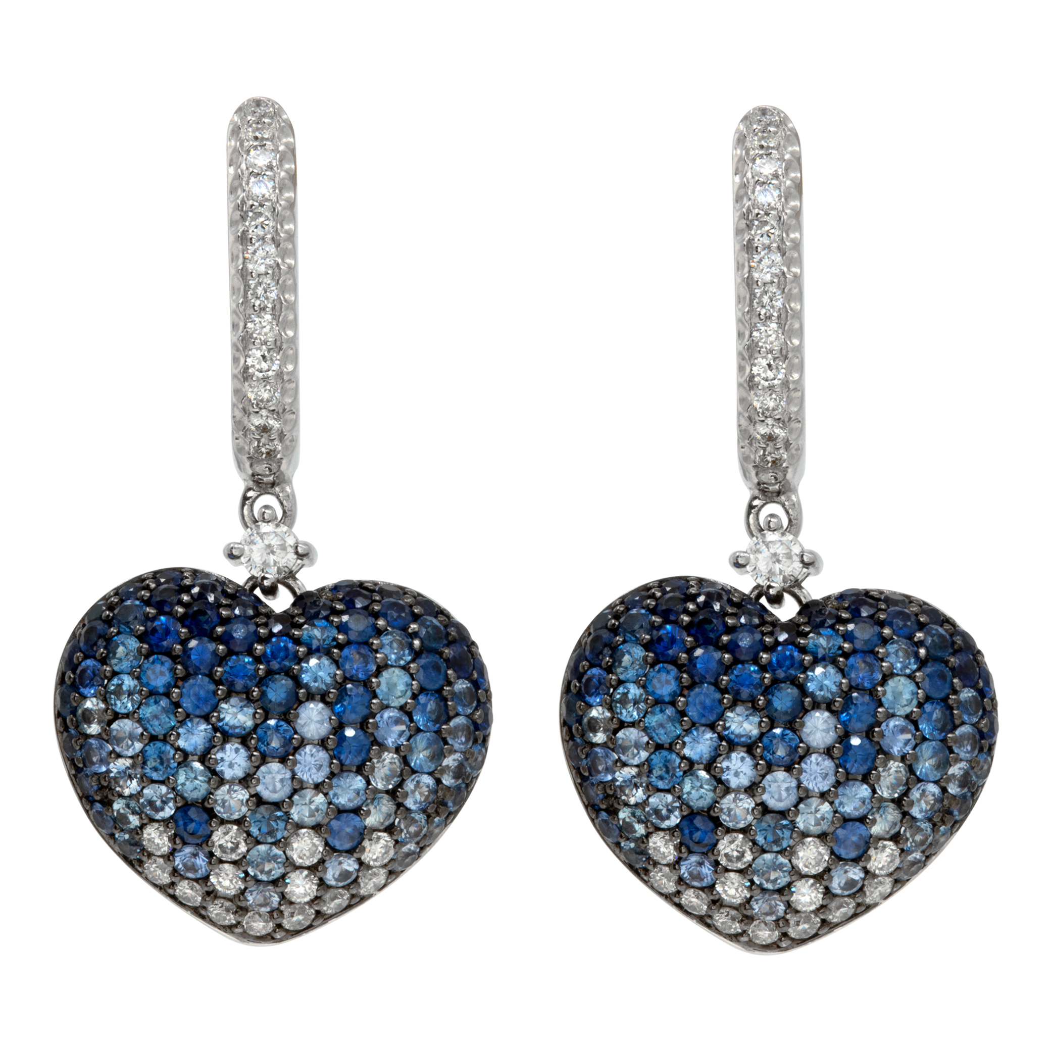 Dangling sapphire & diamond heart earrings in 18k white gold (Stones)