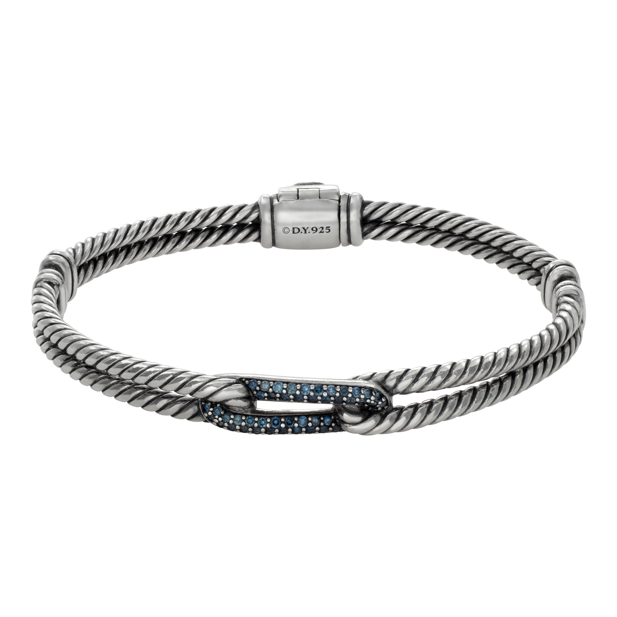 David Yurman Double Row Cable bracelet in sterling silver with sapphire accents
