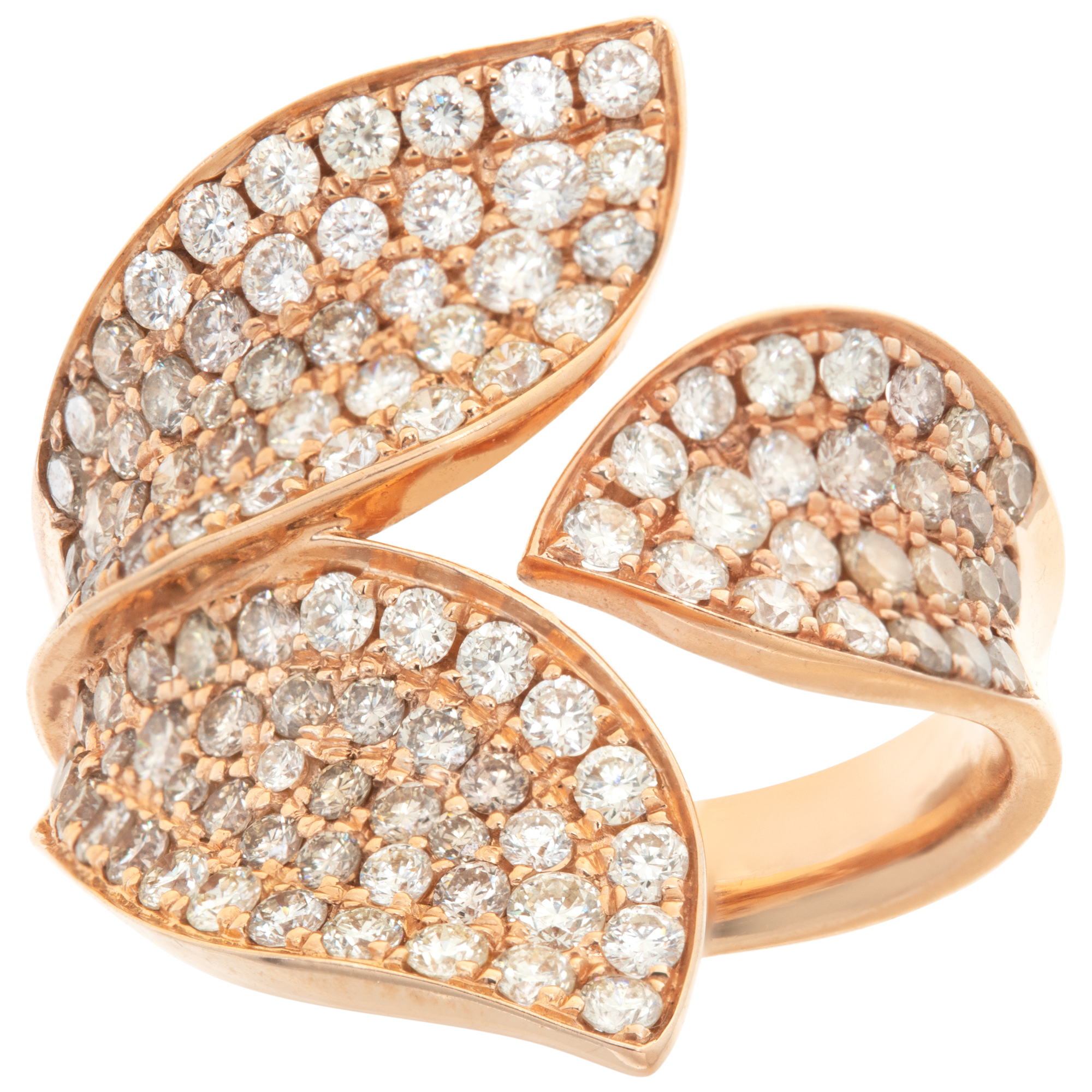 Diamond leaf ring in 18k rose gold