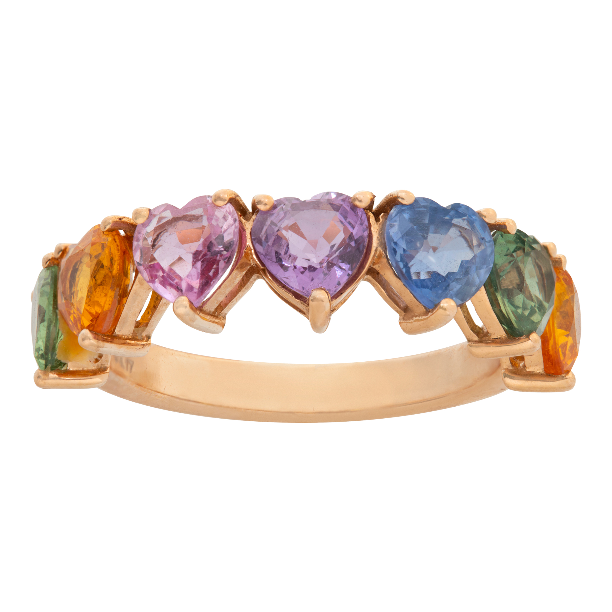 Colorful sapphires heart shaped in 18k rose gold