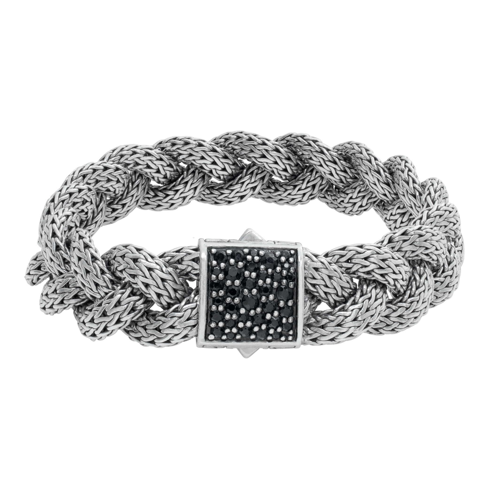 John Hardy Sterling Silver Braided Wheat Chain bracelet with round pave diamonds (Stones)