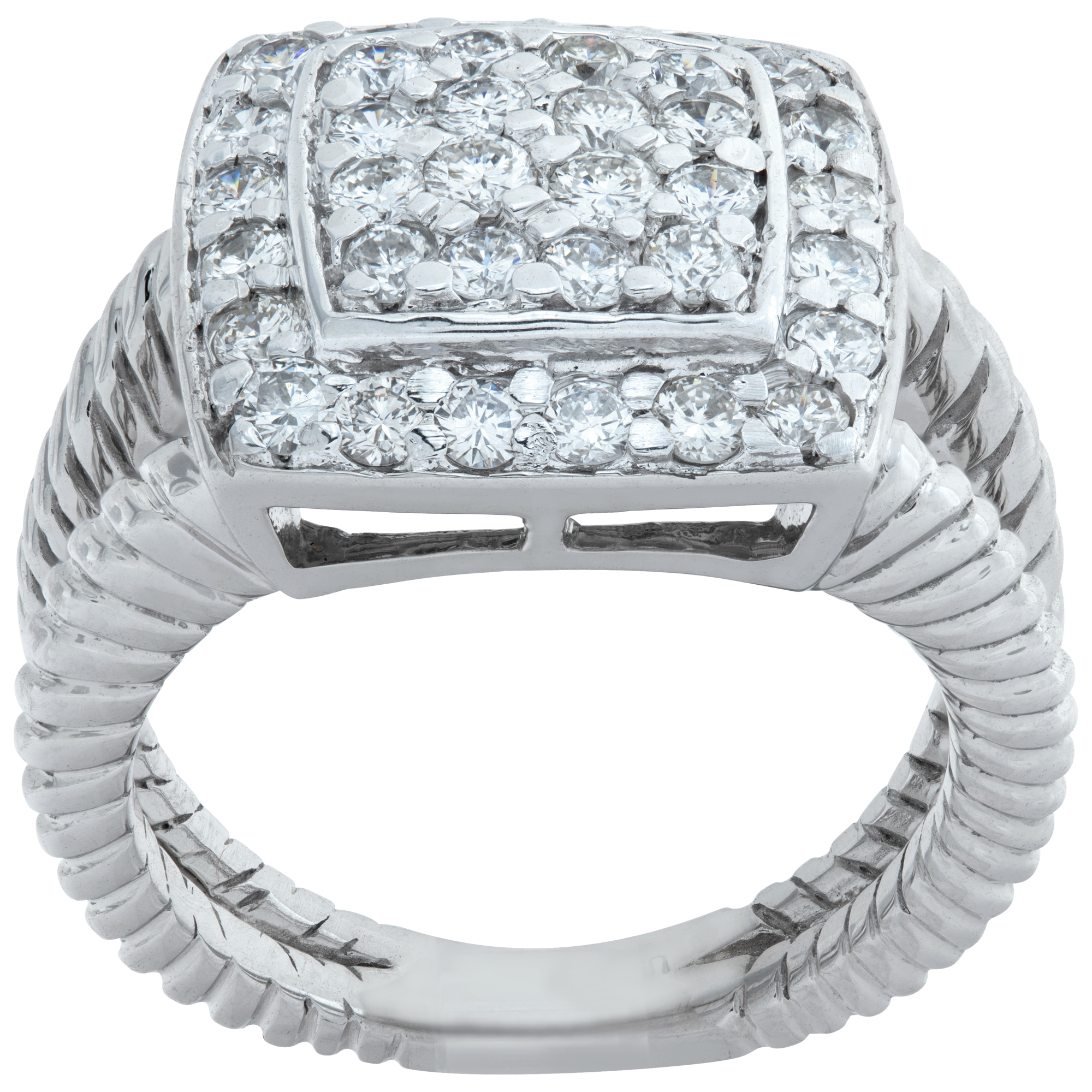 Pave diamond ring in 14k white gold with approximately 1.21 carats in diamonds (G-H Color, VS-SI Clarity)