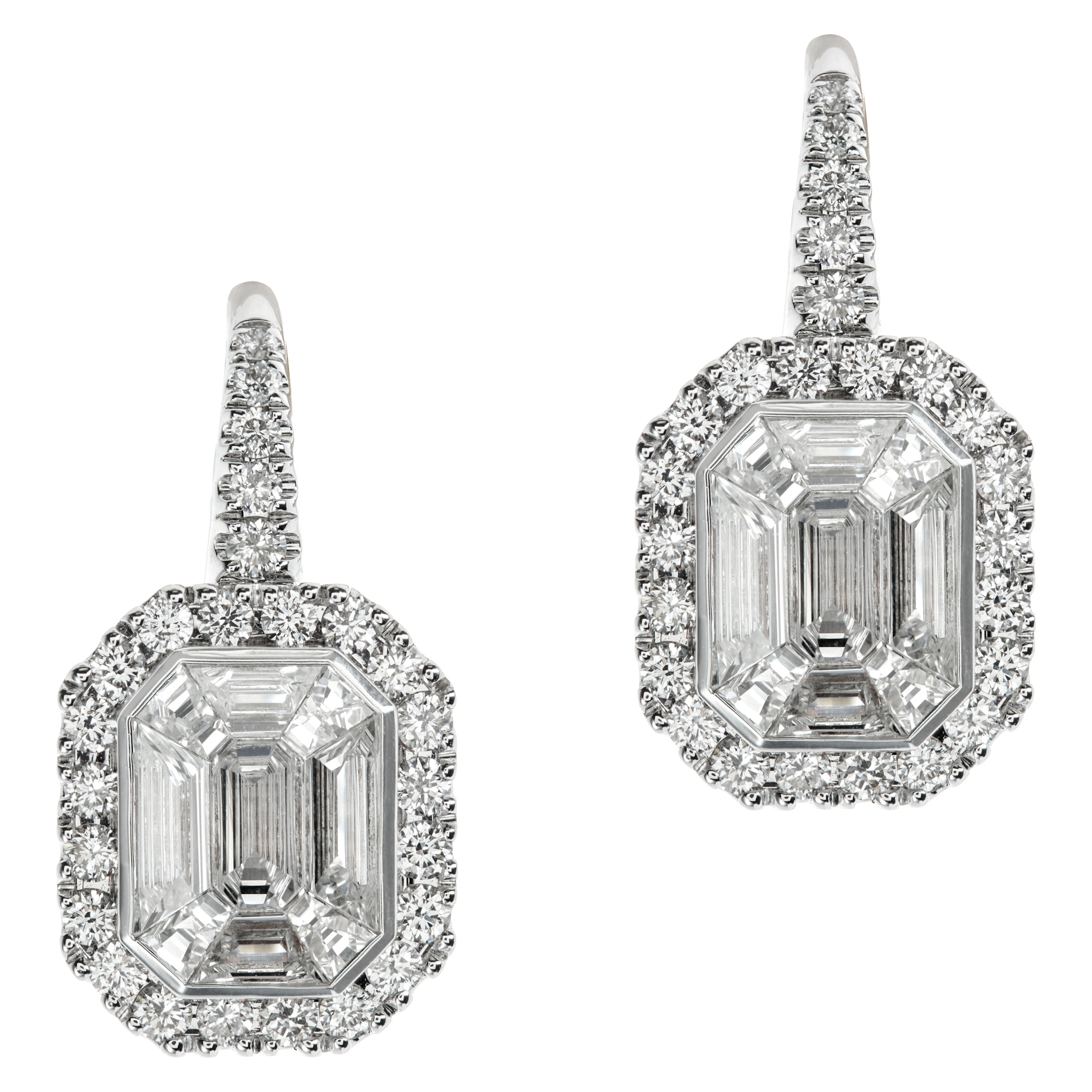 Illusion set diamond earrings in 18k white gold with 1.53 carats in diamonds (Stones)