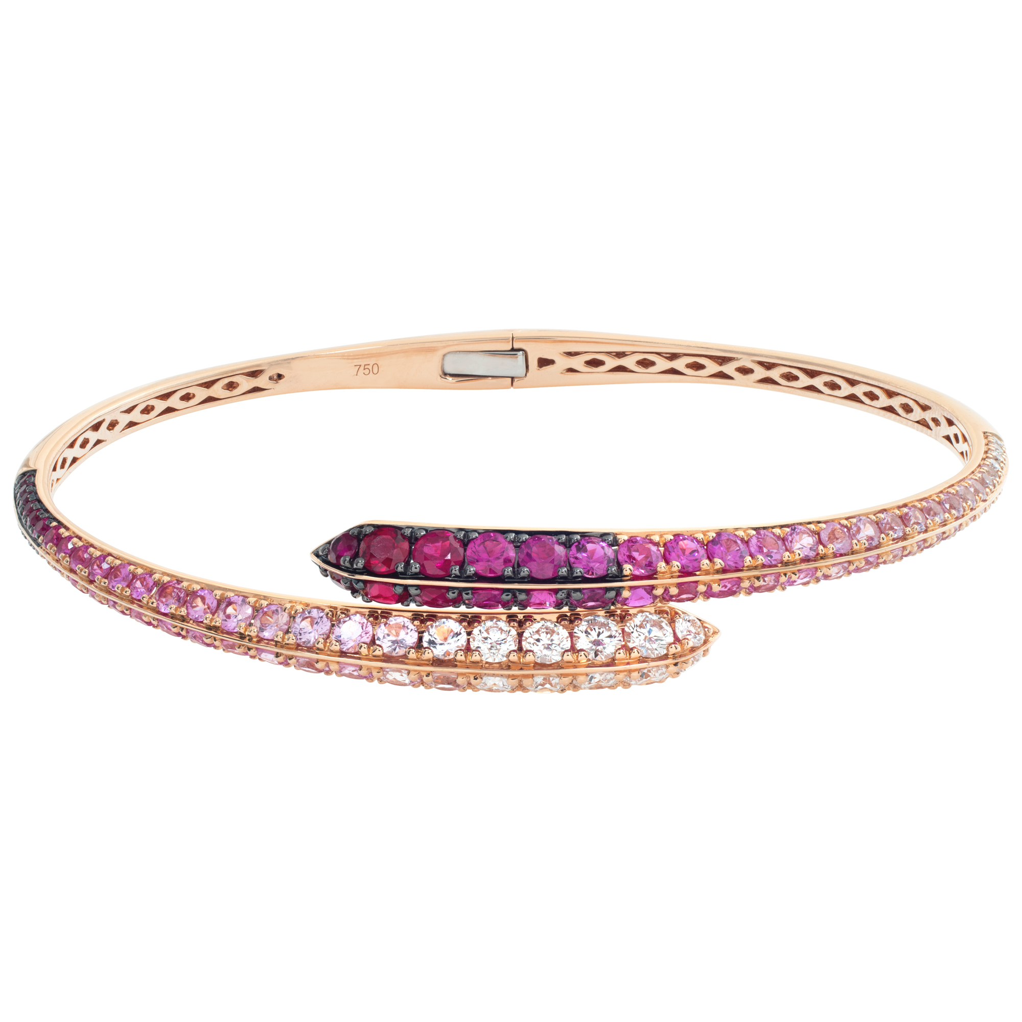 Bangle with diamonds, pink sapphires, and rubies in 18k rose gold (Stones)