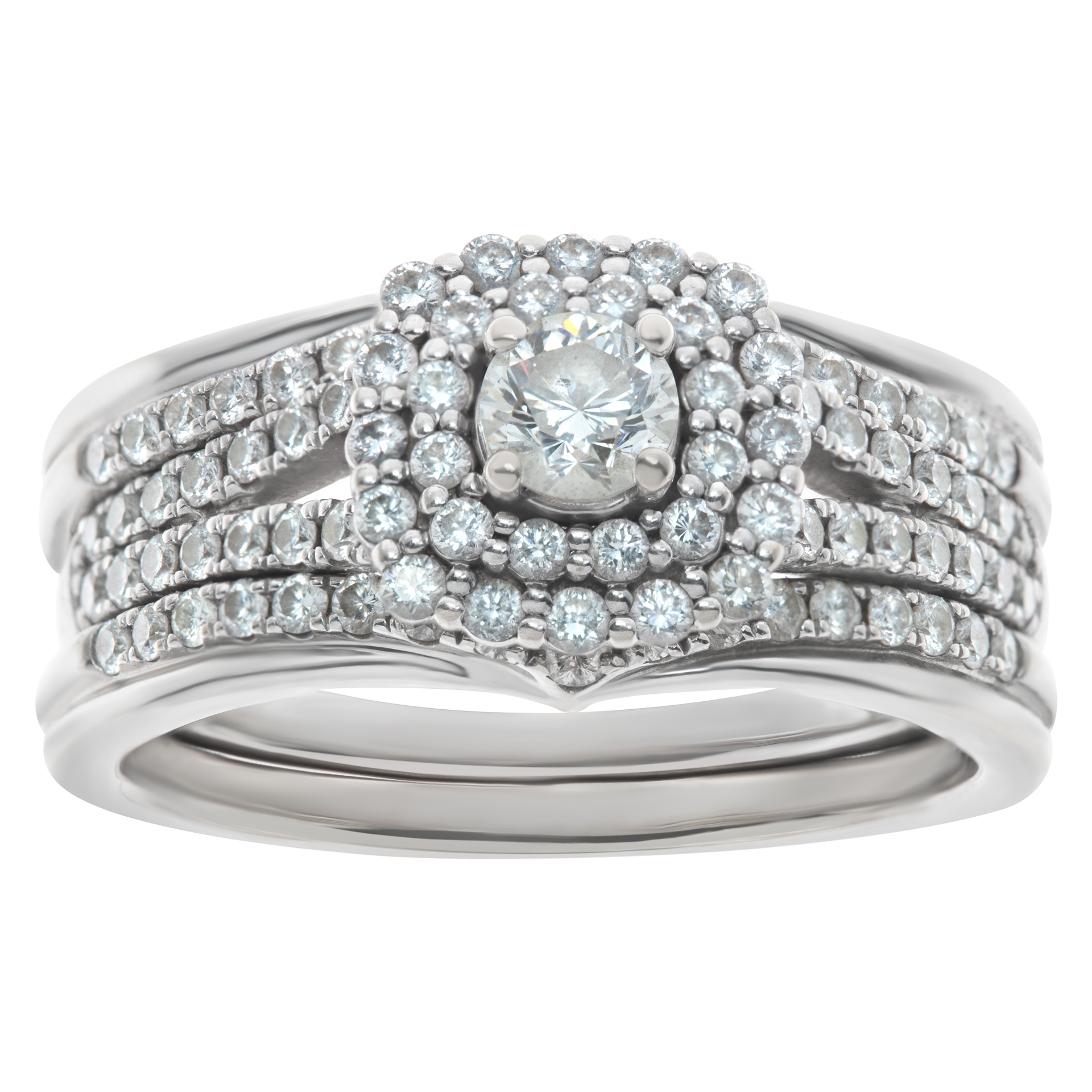Engagement ring with removable wedding band in 14k white gold with 1.38 carats