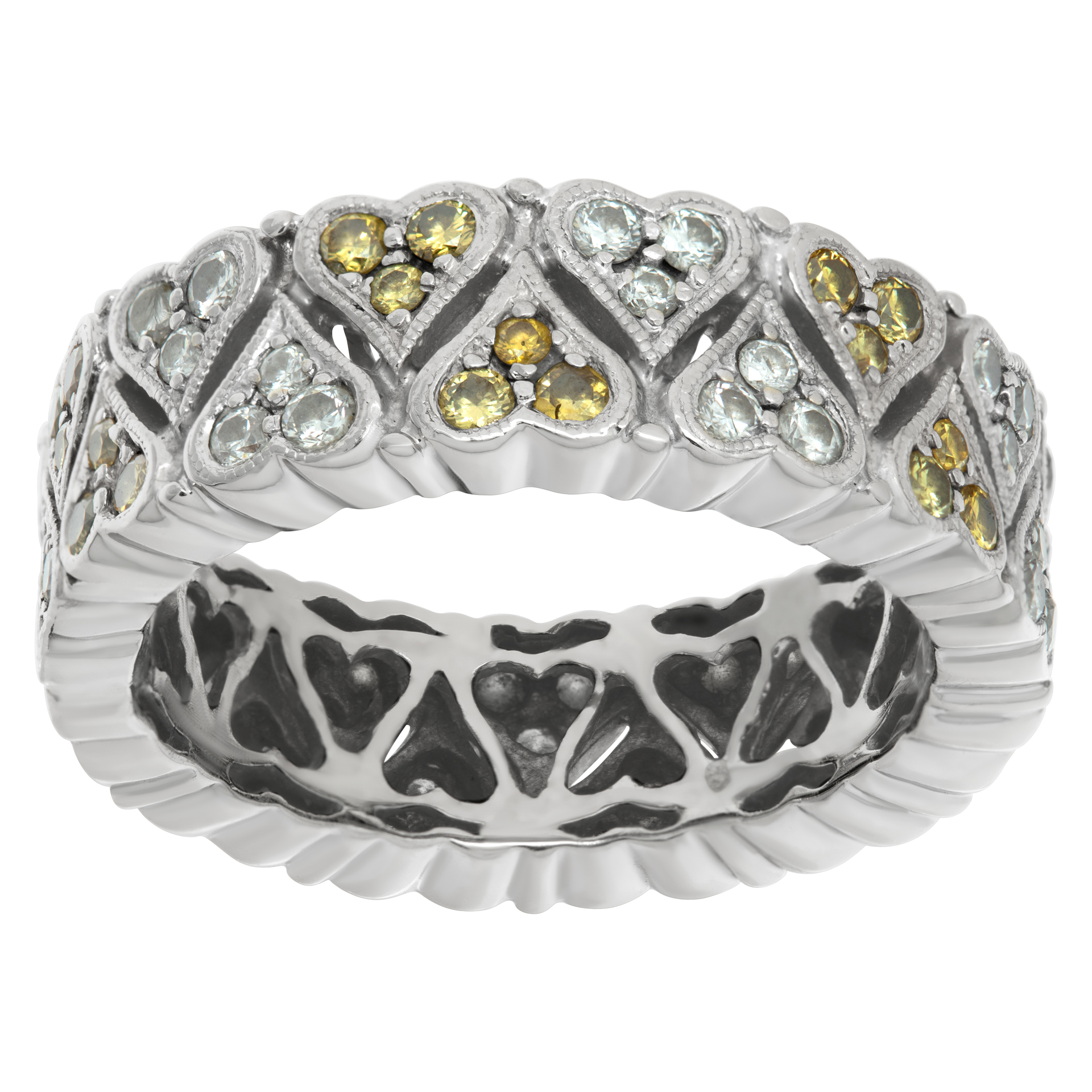 Diamond eternity band in 18k yellow and white gold. Total approx. weight: 1.25 carats. Size 7.