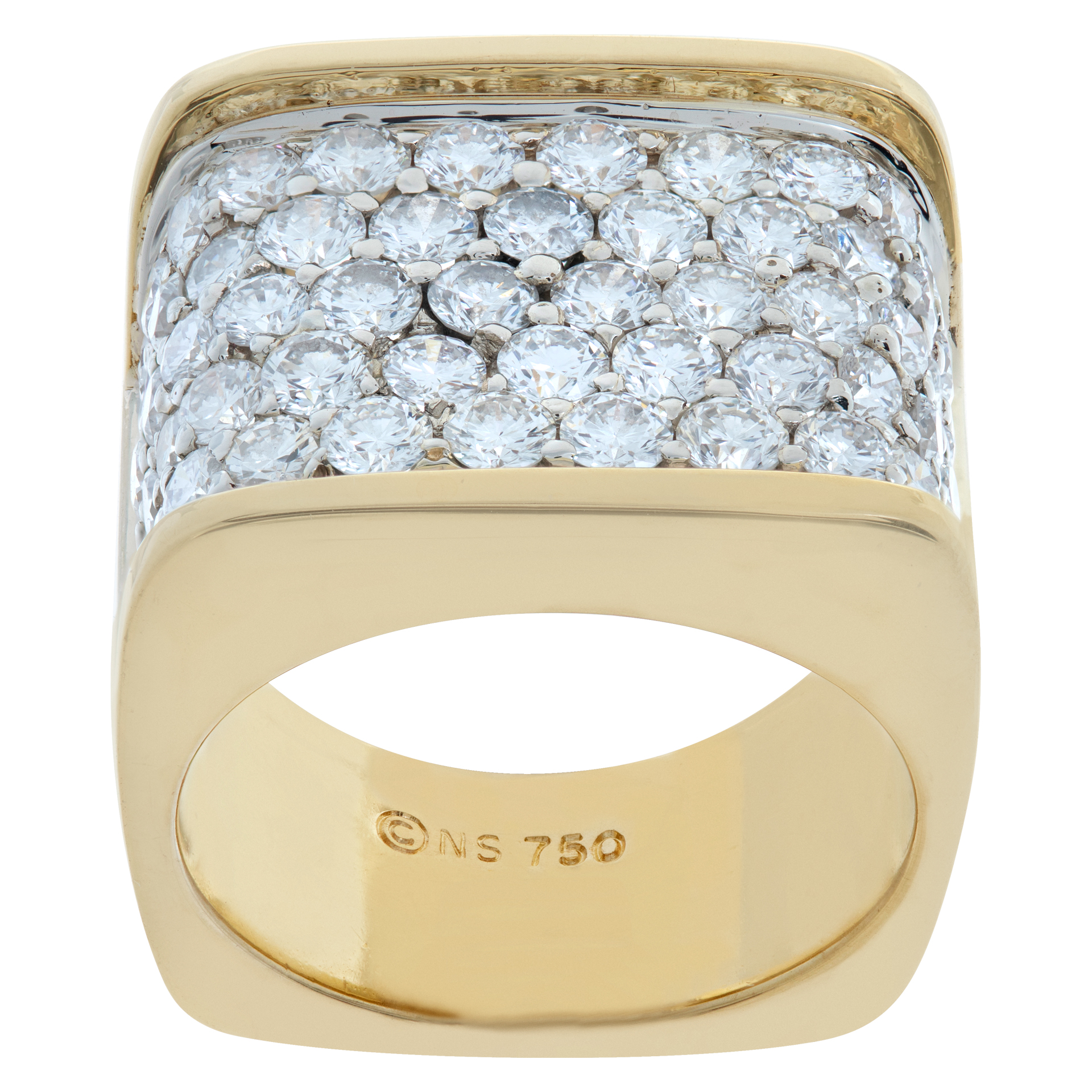Pave square top diamond ring with approx 4 cts of H-I color VS2 clarity