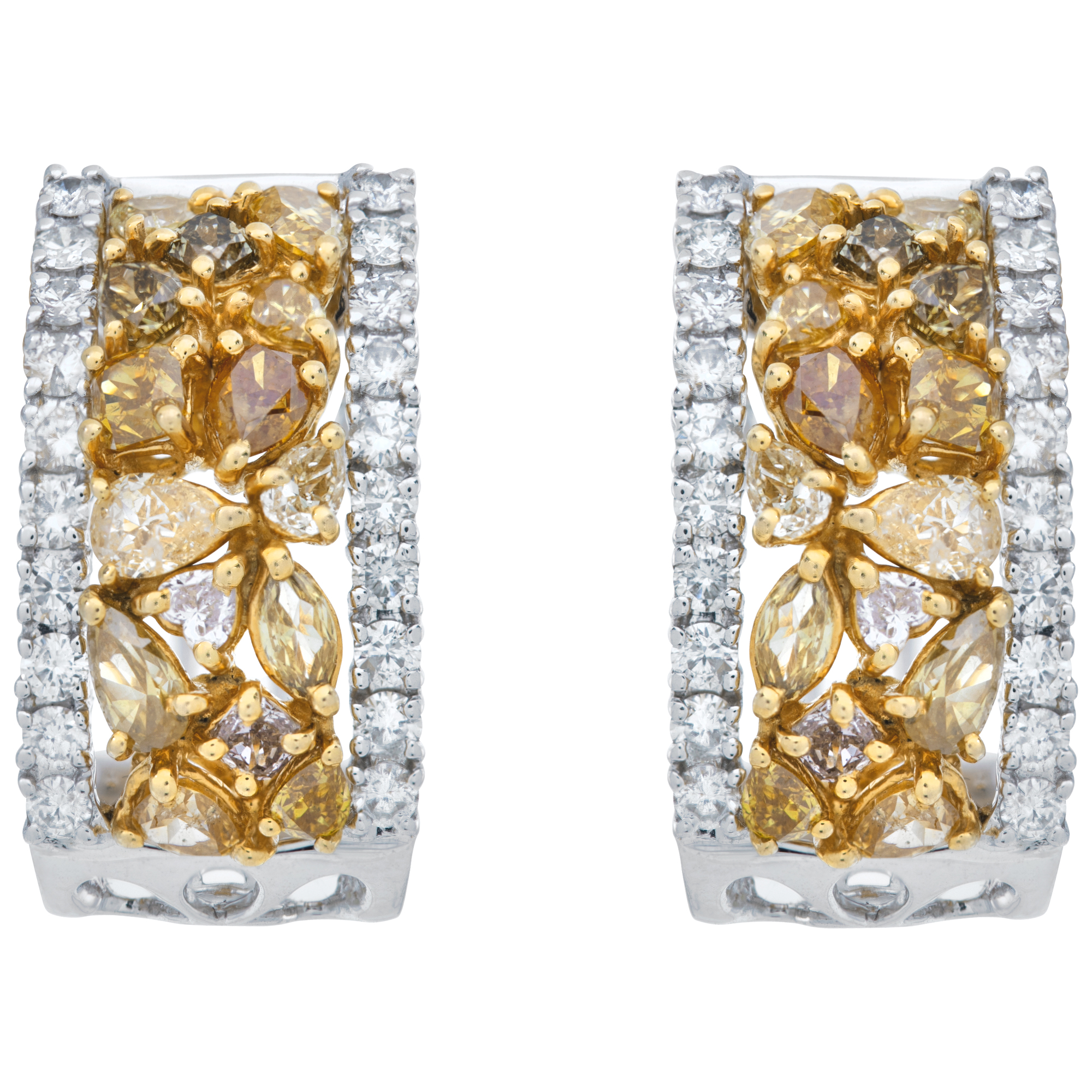 18k white & yellow gold 'huggies' earrings with 3.44 cts in Fancy Yellow Diamonds