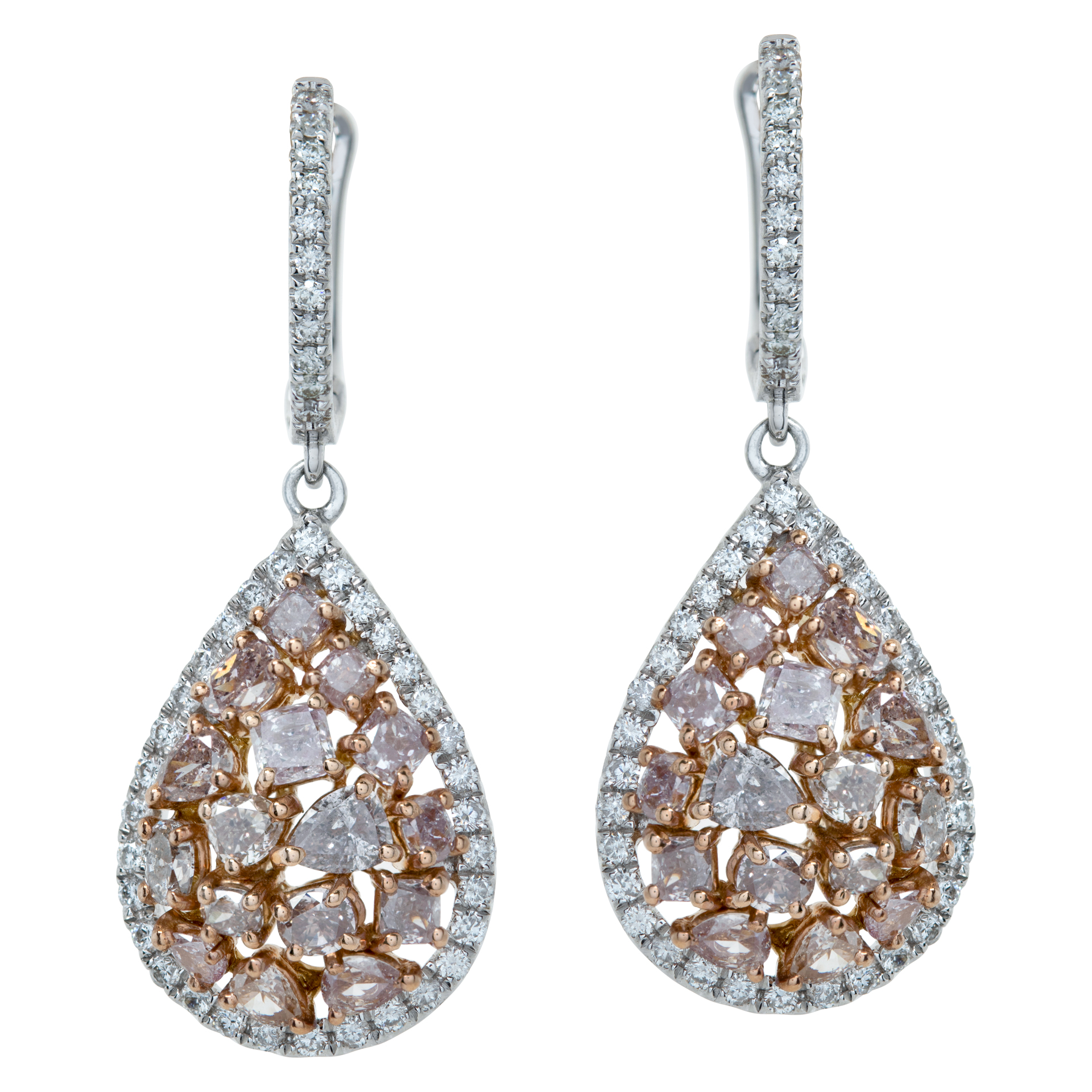 Small Teardrop shaped dangle earrings in 18k with 2.72 cts in Pink Natural Diamonds (Stones)