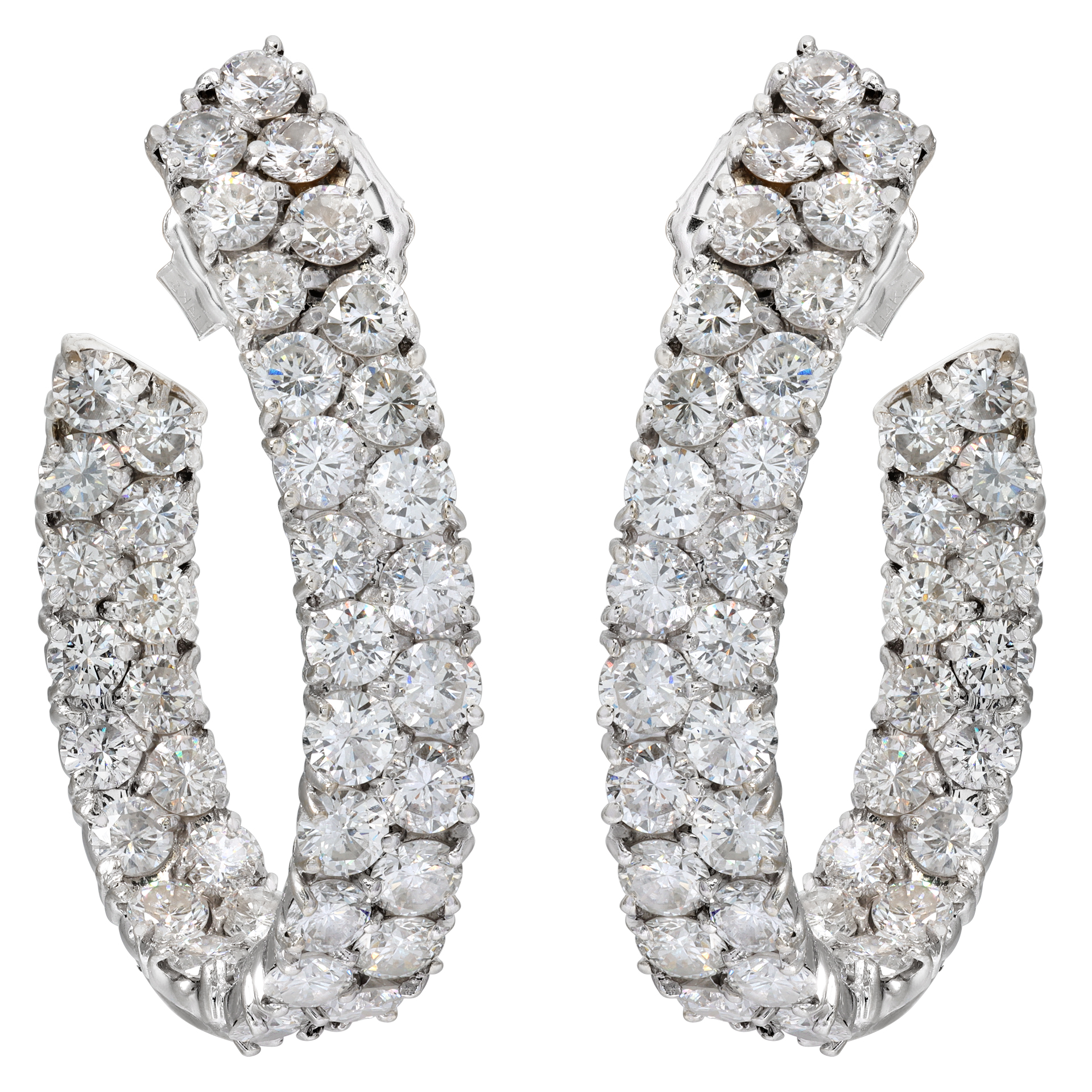 Inside Out Oval Shape Hoops Earrings With Double Row Of Diamonds In 18k White Gold. Diamonds Approx. Total 12.00 Carats.