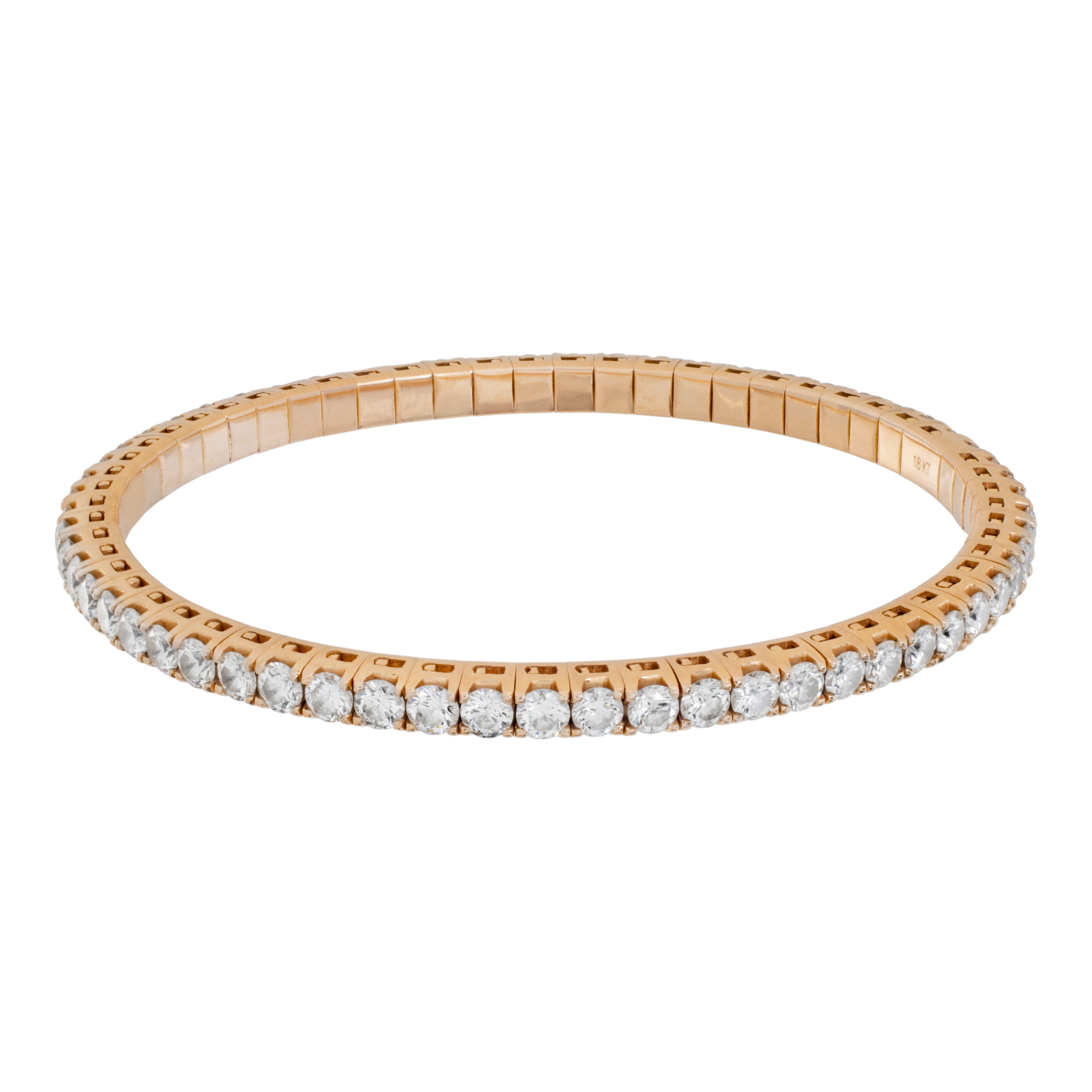 Round Brilliant Cut Diamonds Flexible Bangle Bracelet In 18k Rose Gold. Round Brilliant Cut Diamonds Total Approx. Weight Over 6.00 Carats,