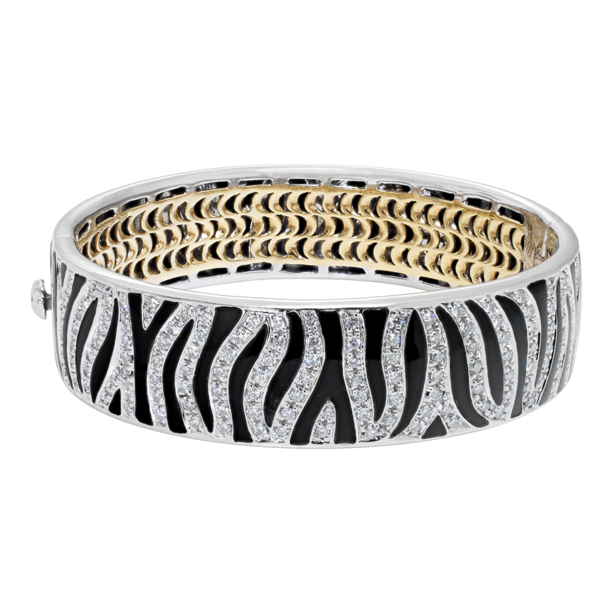 Roberto Coin Zebra Collection Bangle In 18k Yellow & White Gold With Black Enamel And Approximately 1.40 Carats In Diamonds (G-H Color, Si1 Clarity).