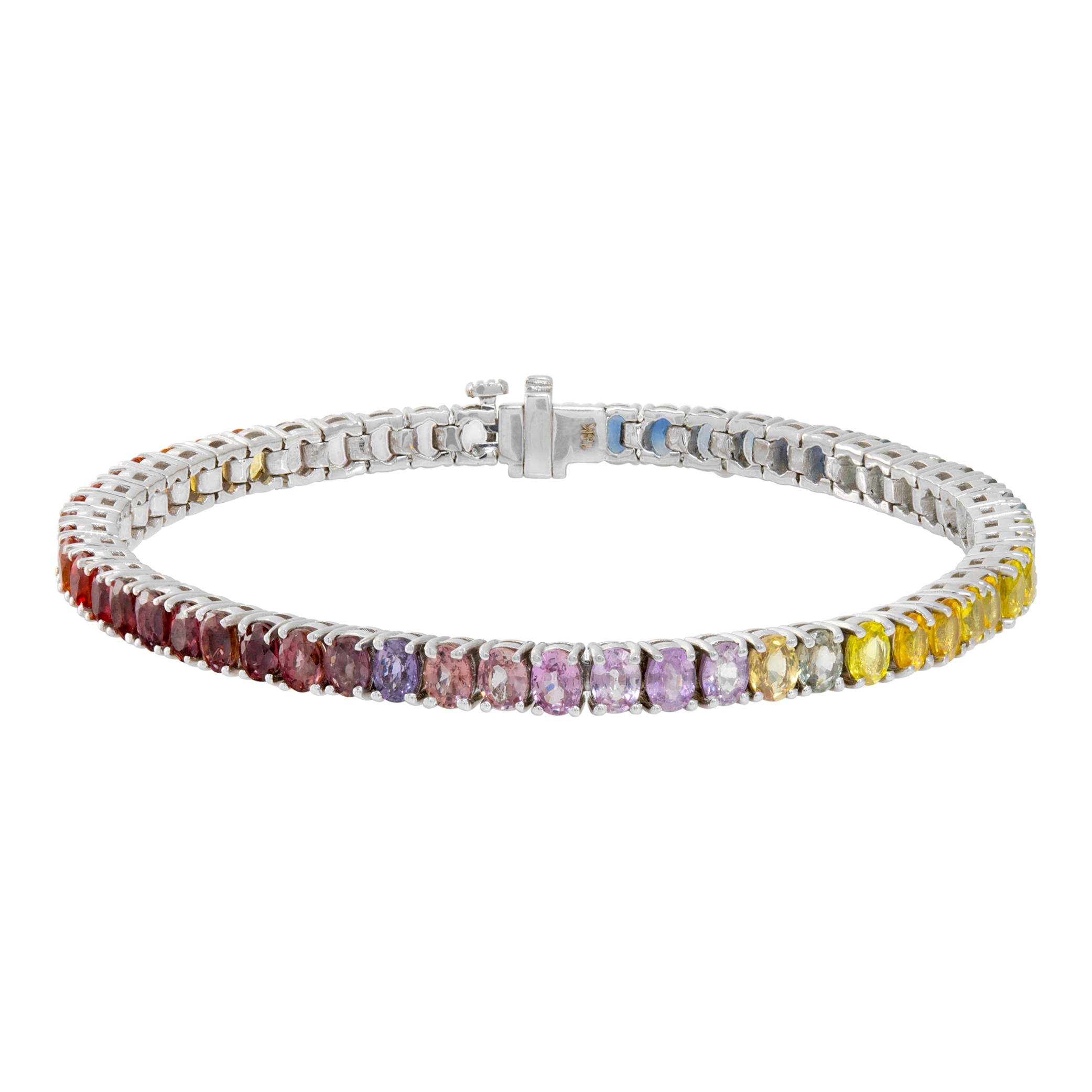 Gradient rainbow sapphire bracelet in 18k white gold, 12.69 carats in sapphires