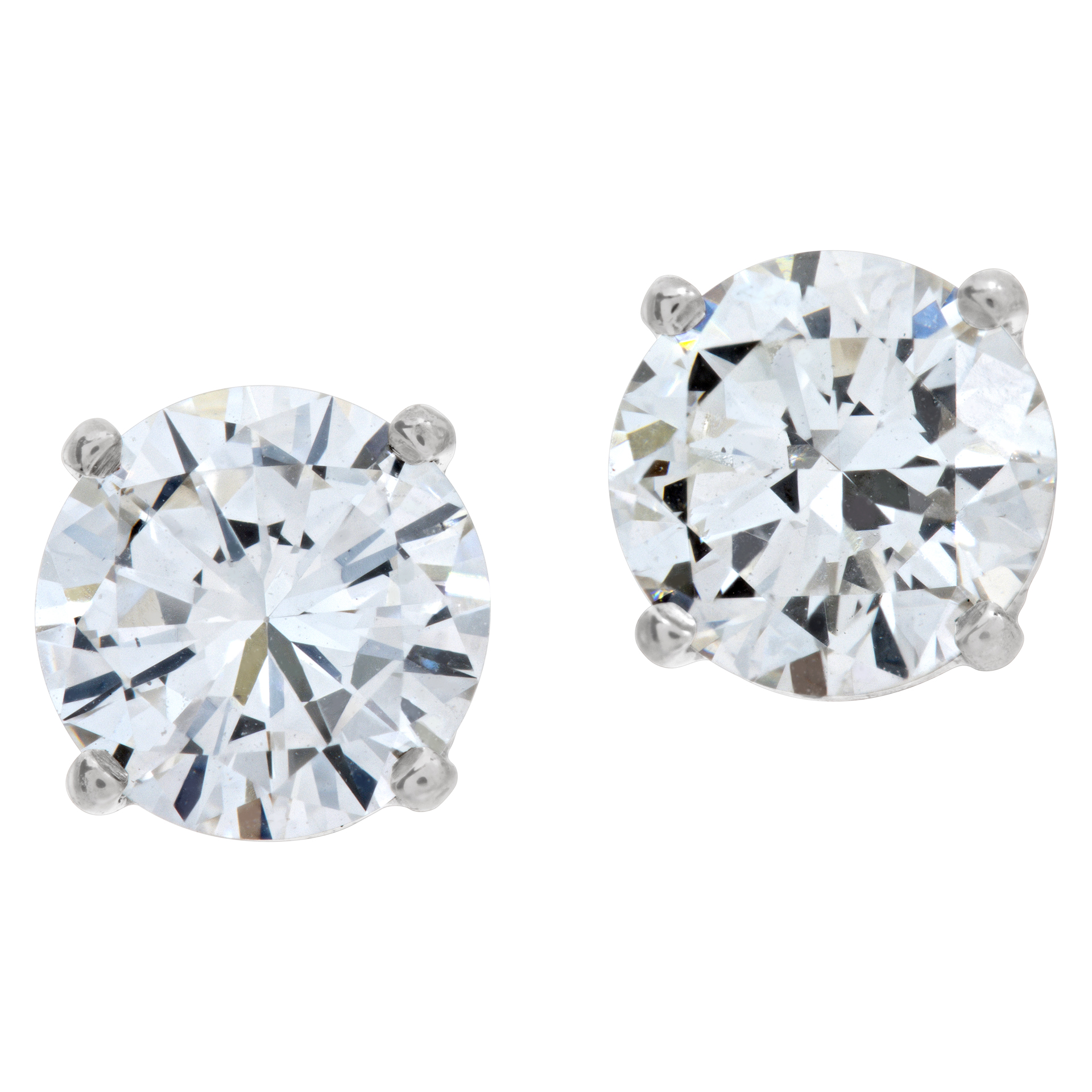 GIA certified round brilliand cut diamond studs 1.04 carat and 1.03 carat both G color, VVS2 clarity set in 18k white gold setting