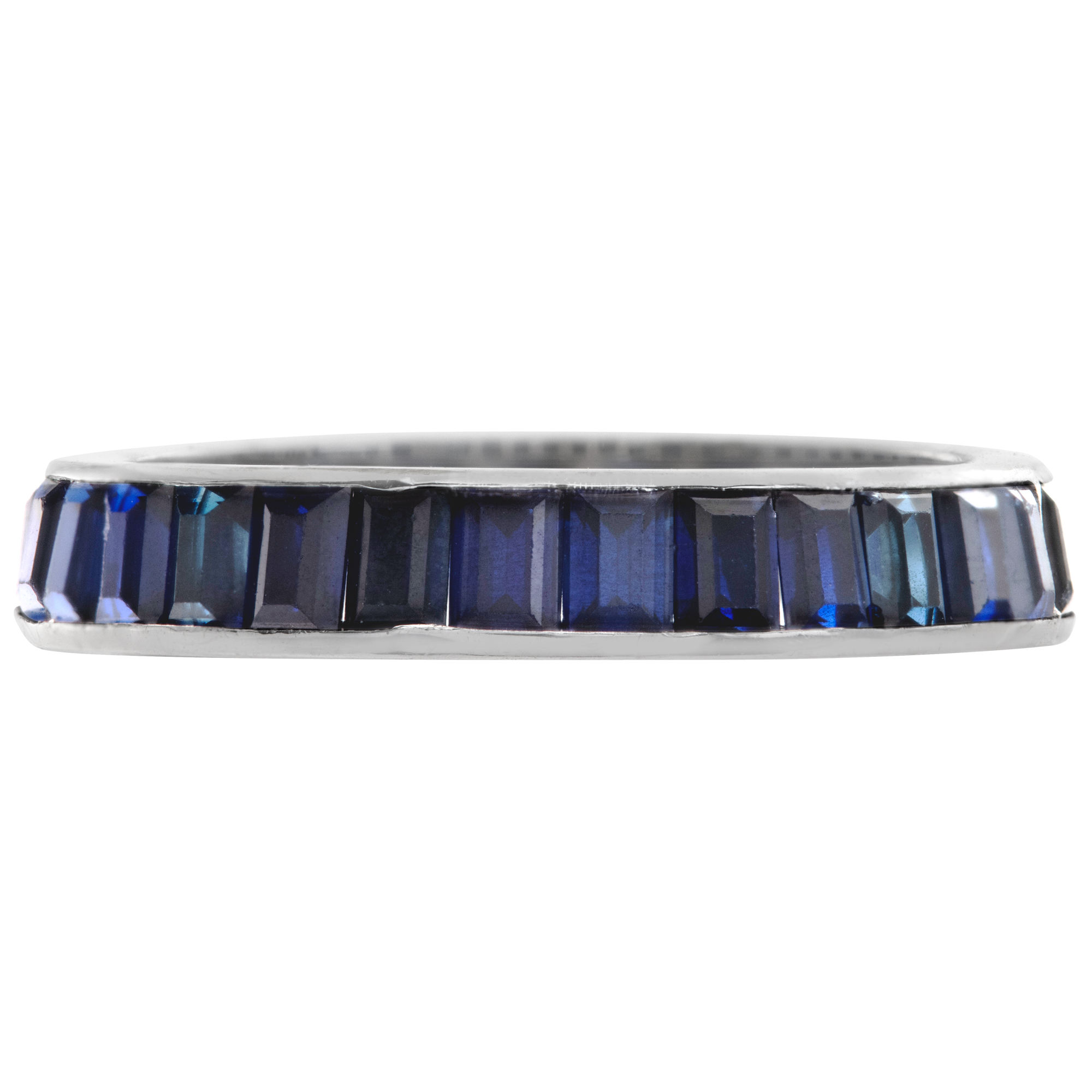 Pair (two) Sapphire eternity band in 14k white gold. Rectangular step cut sapphire total approx. 3.00 carats. Size 6 1/2.