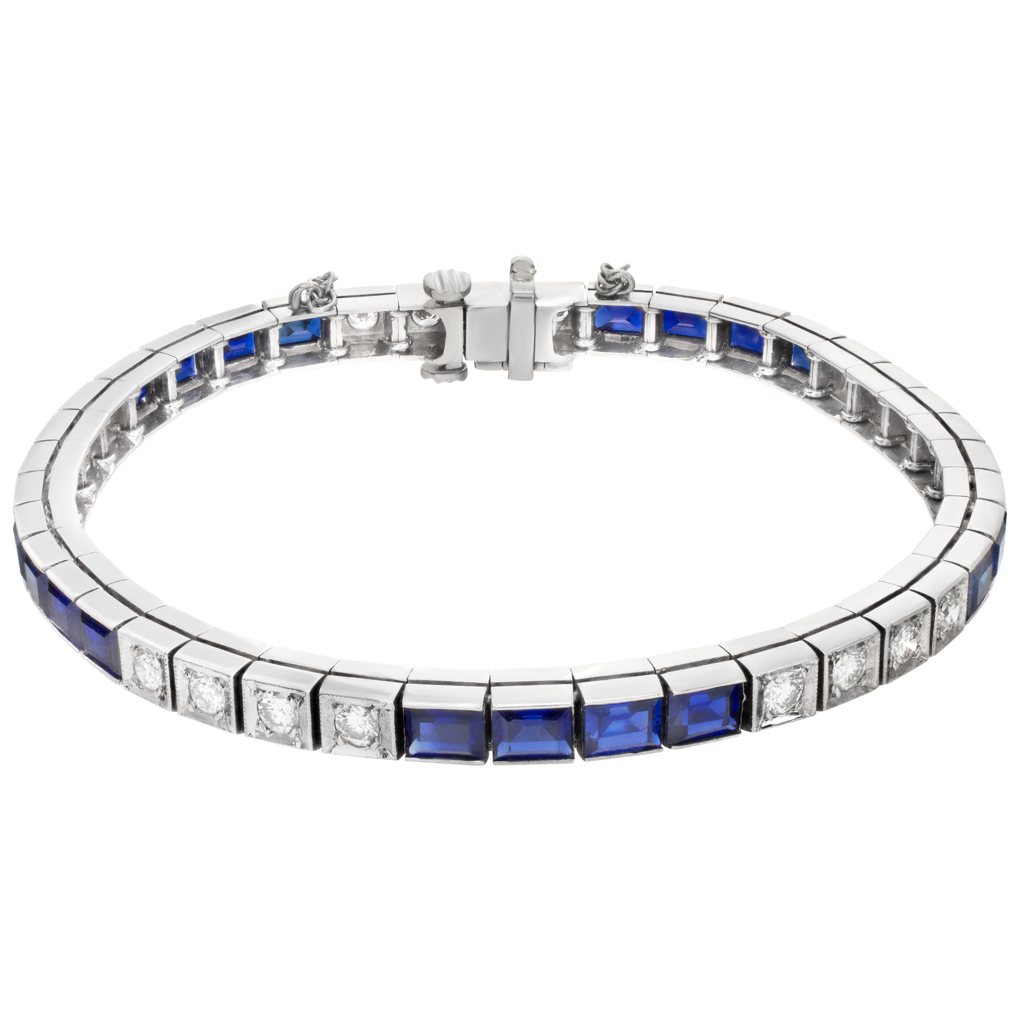 Sapphire and Diamond line bracelet in 14k white gold