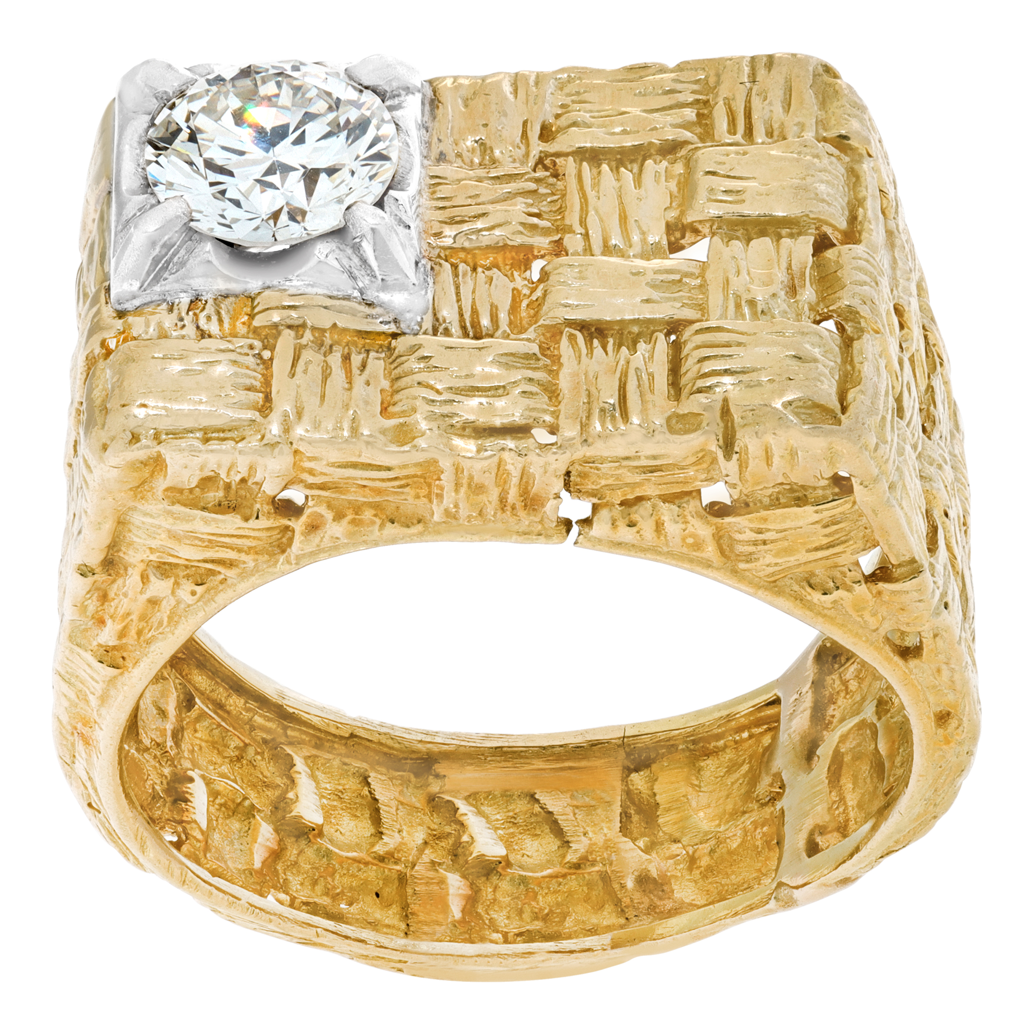 Mens Basket Weave Textured Ring with Diamond over 1 carat
