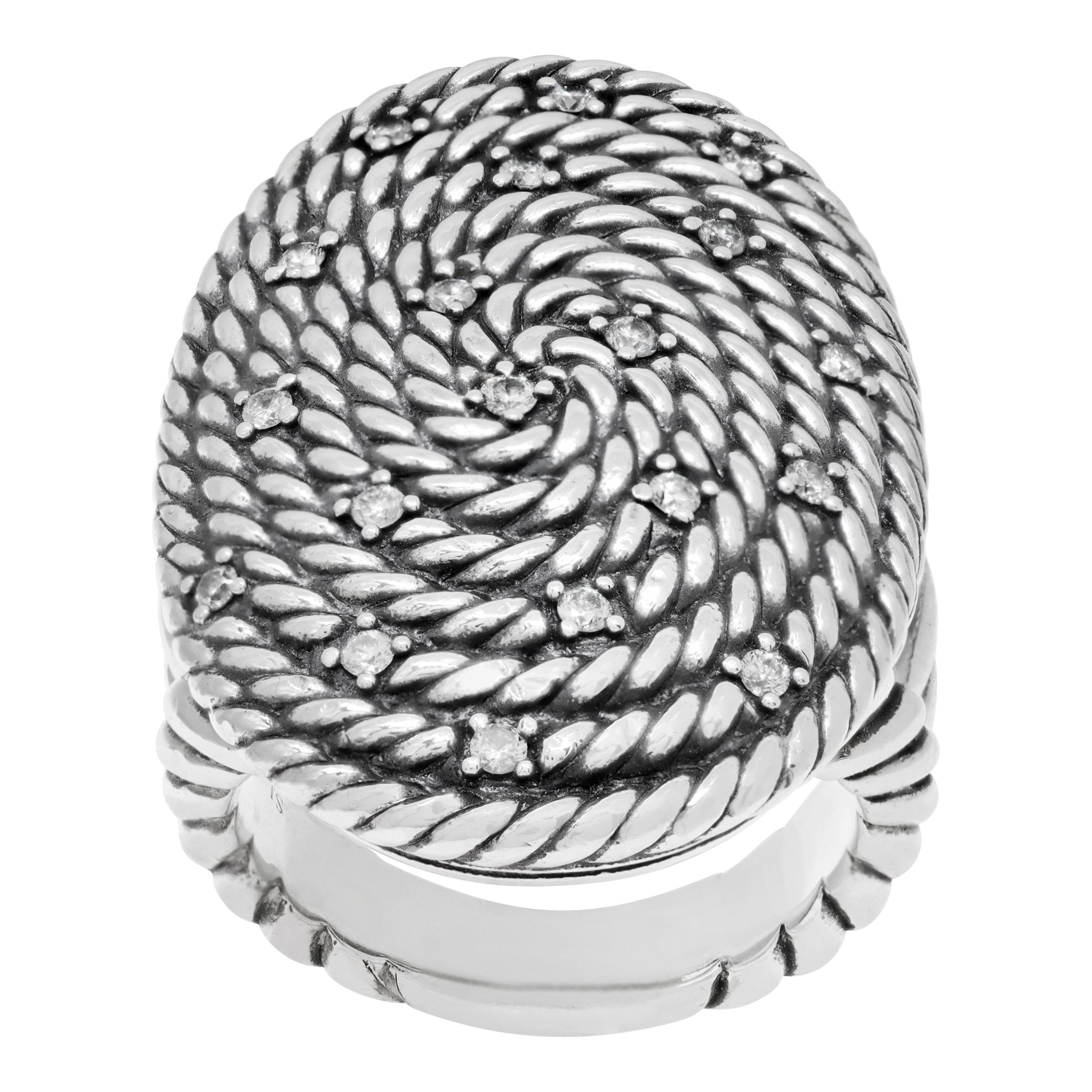David Yurman sterling silver coil ring with diamonds