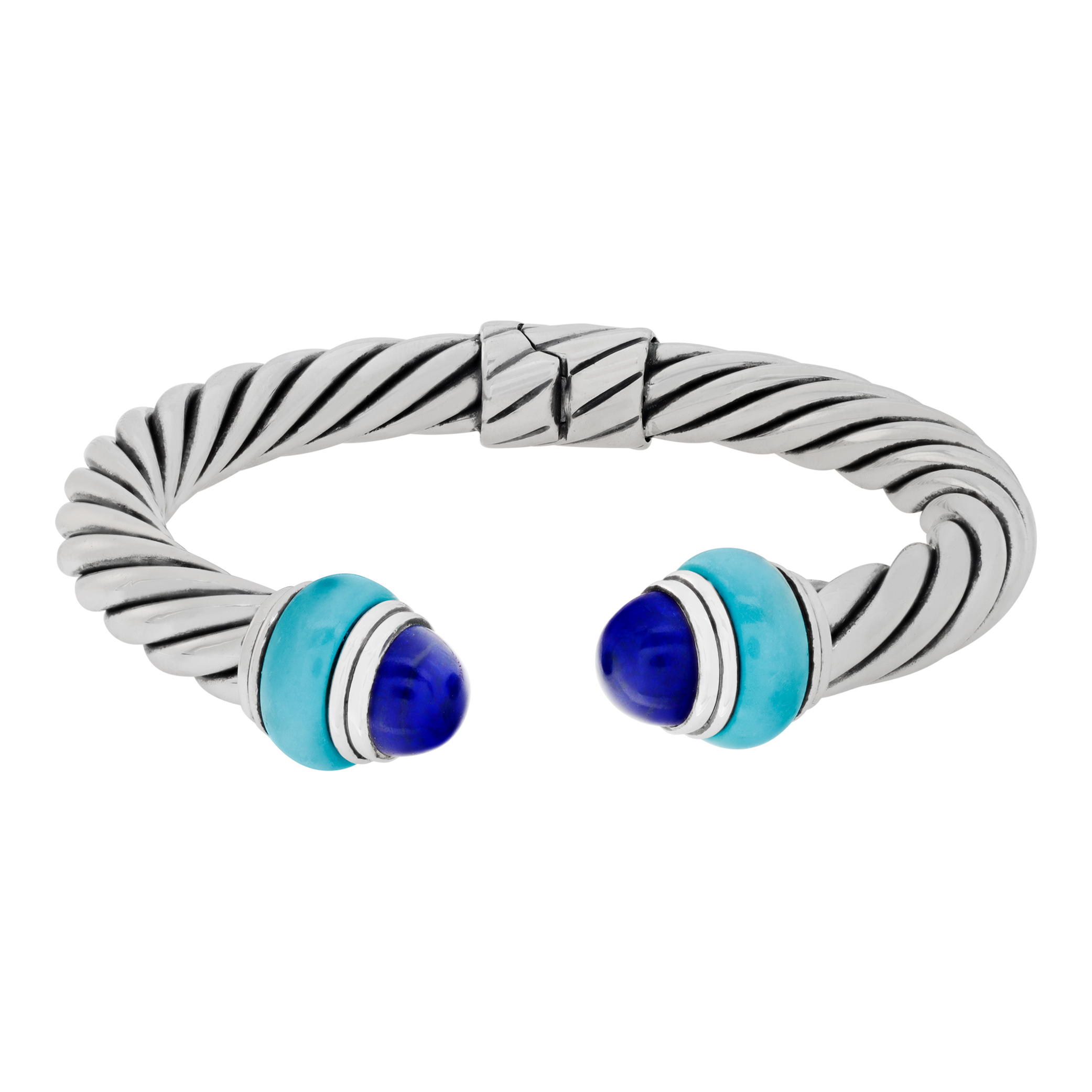 David Yurman cable bracelet in sterling silver with turquoise & blue enamel