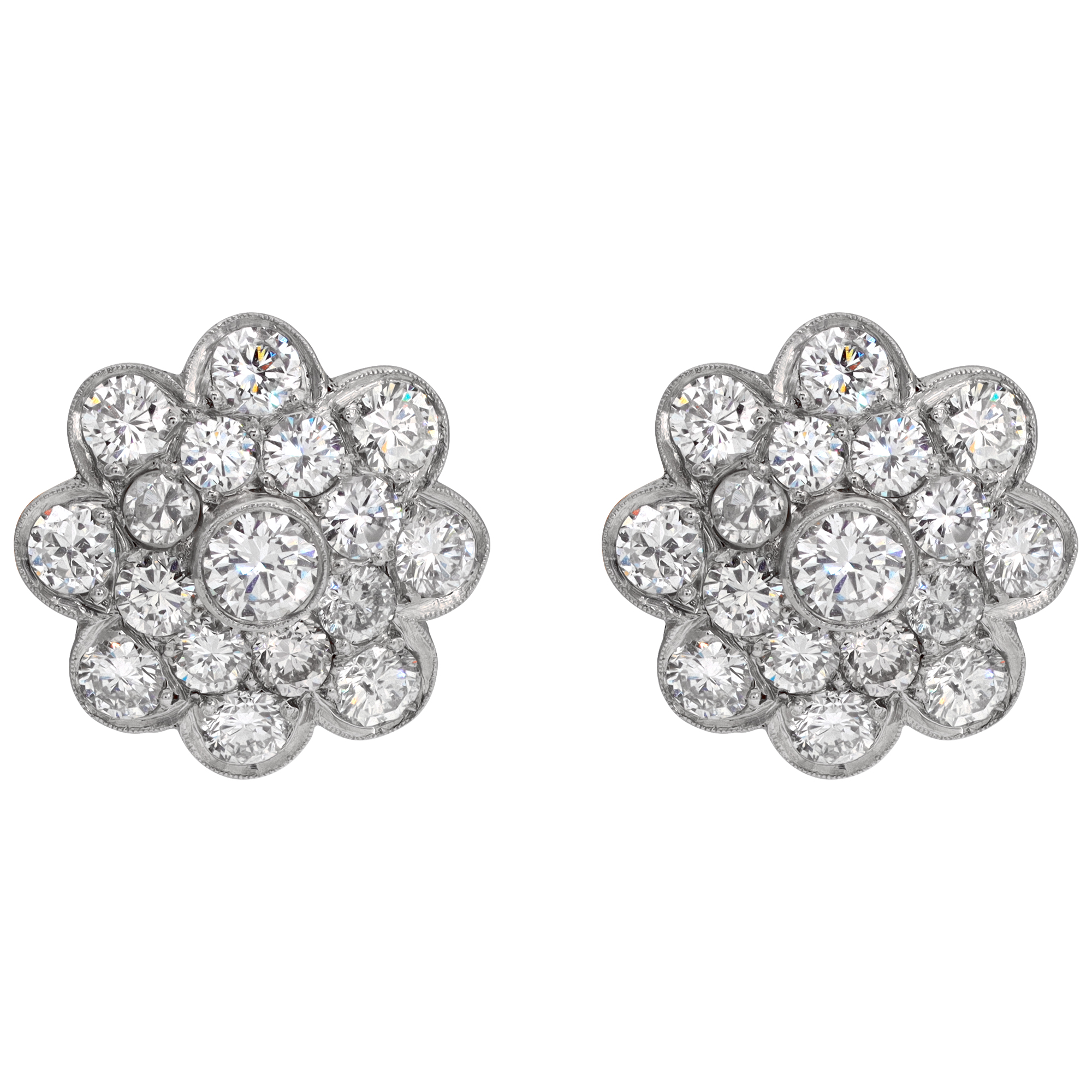 Diamond cluster flower earrings in platinum, approx. 4 carats in diamonds