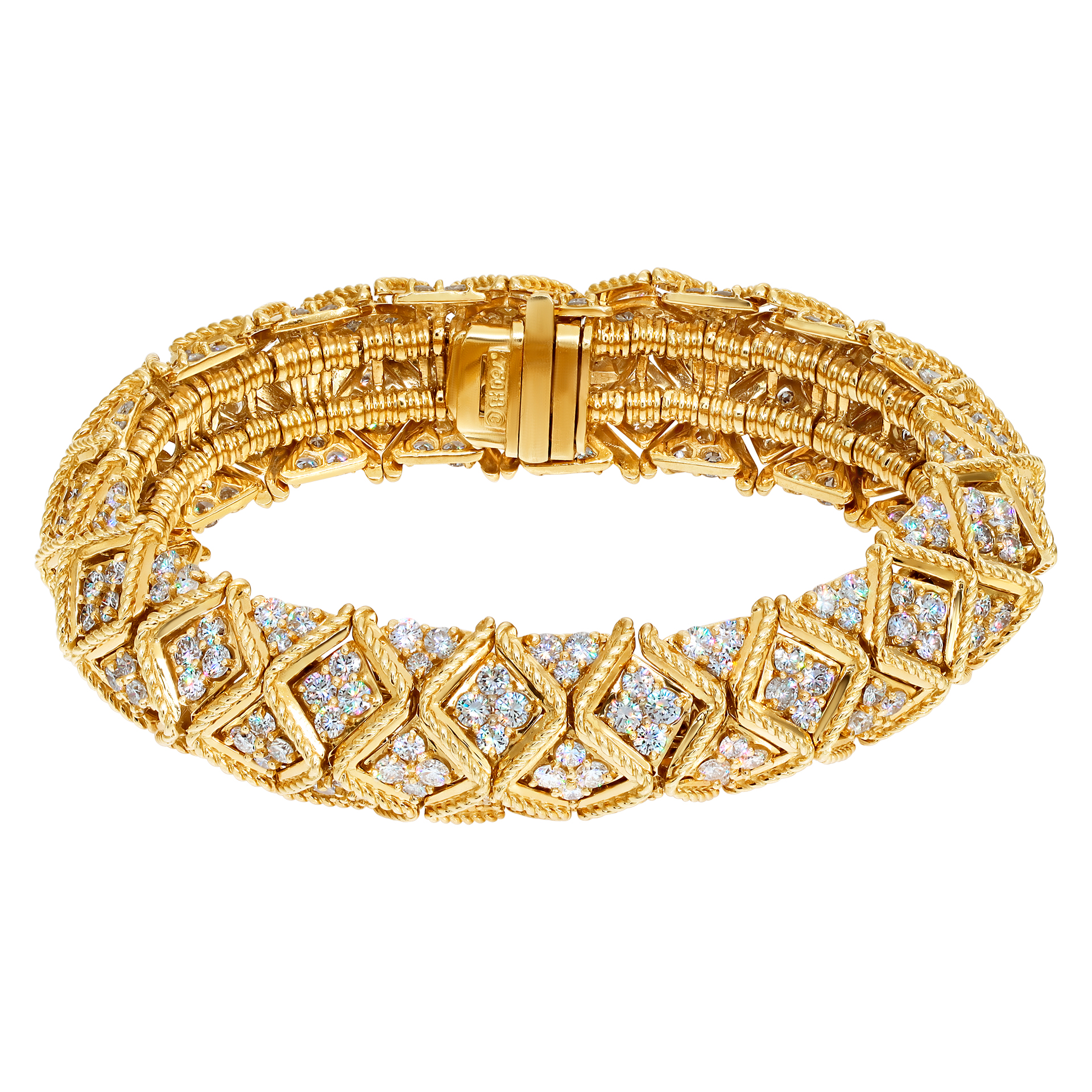Signed Hammerman Brothers New-York, diamonds bracelet in 18k yelllow gold.  Round brilliant cut diamonds total approx. weight 20.00