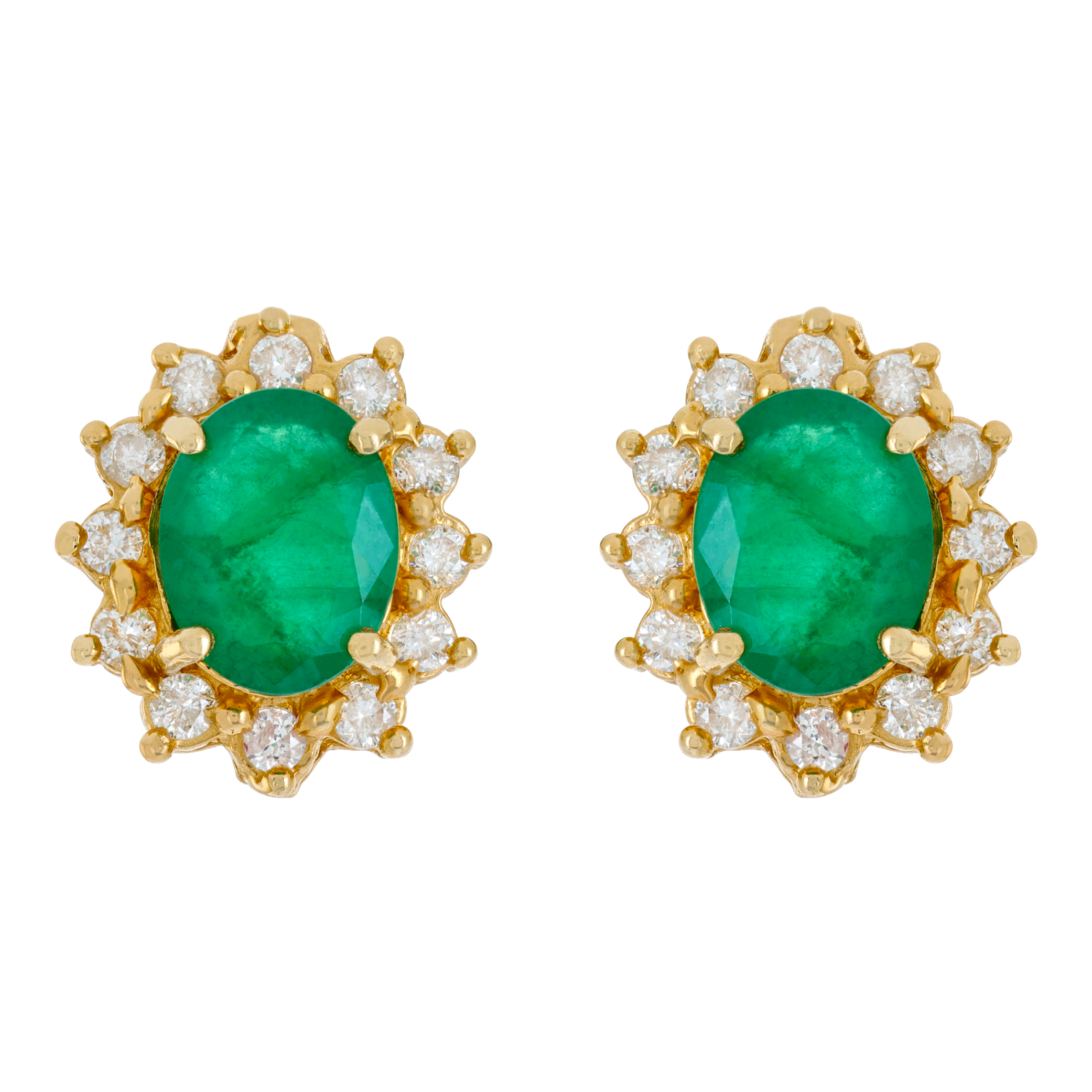 Emerald and diamond earrings in 14k yellow gold (Stones)