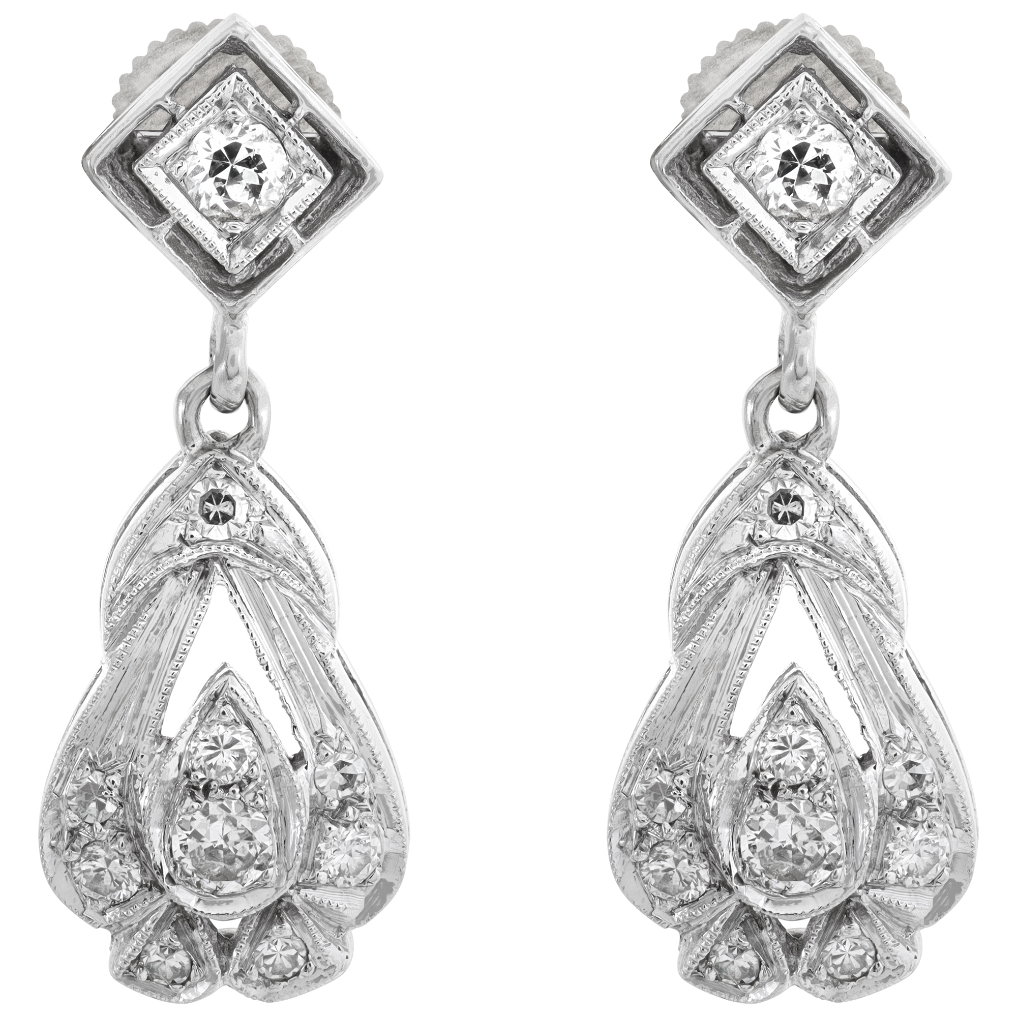 Art Deco 14k white gold diamond earrings