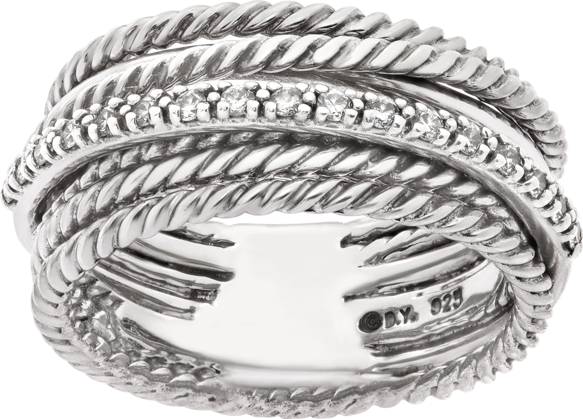 David Yurman sterling silver Crossover ring with diamonds (Stones)