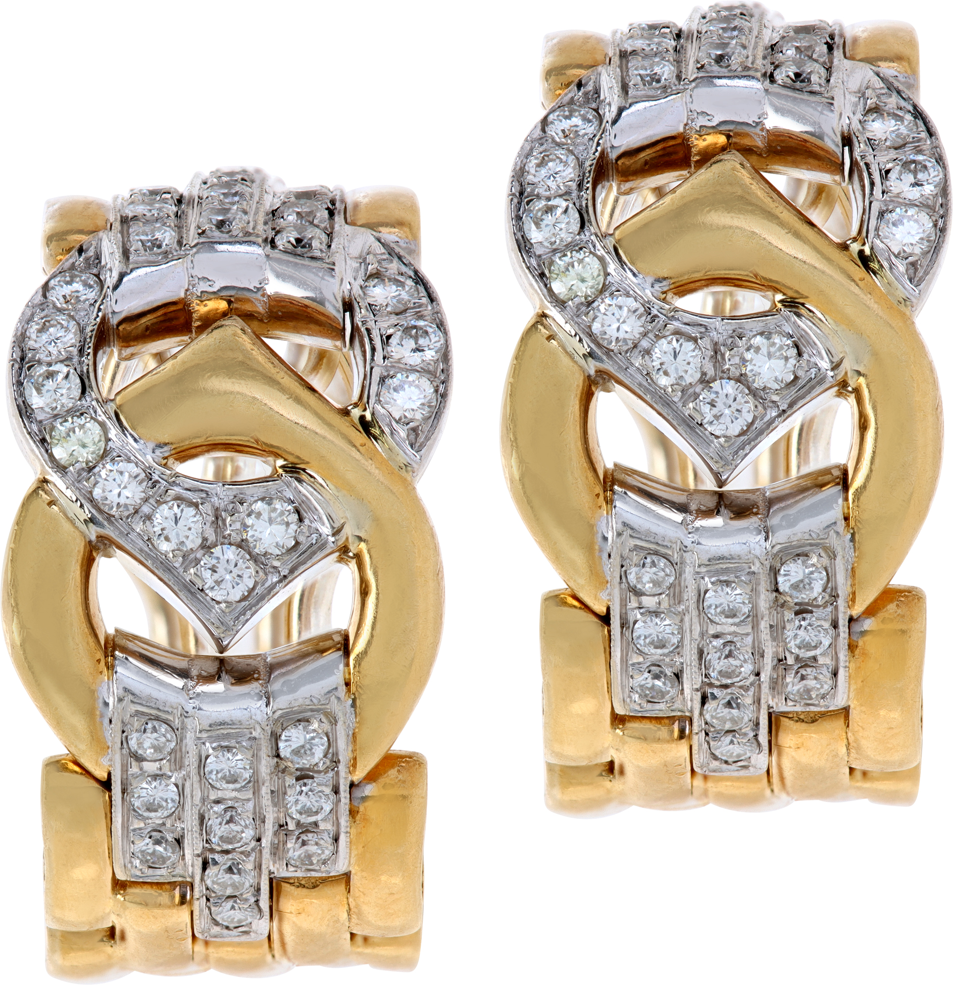 Diamond earrings in 18k white & yellow gold with approximately 0.50 carats in diamonds.
