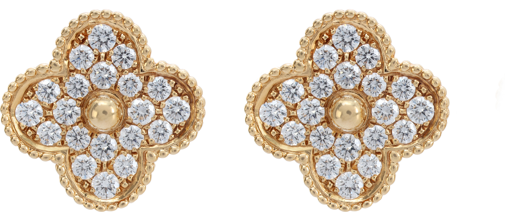Van Cleef and Arpels Vintage Alhambra Large pave diamond earrings in 18k yellow gold