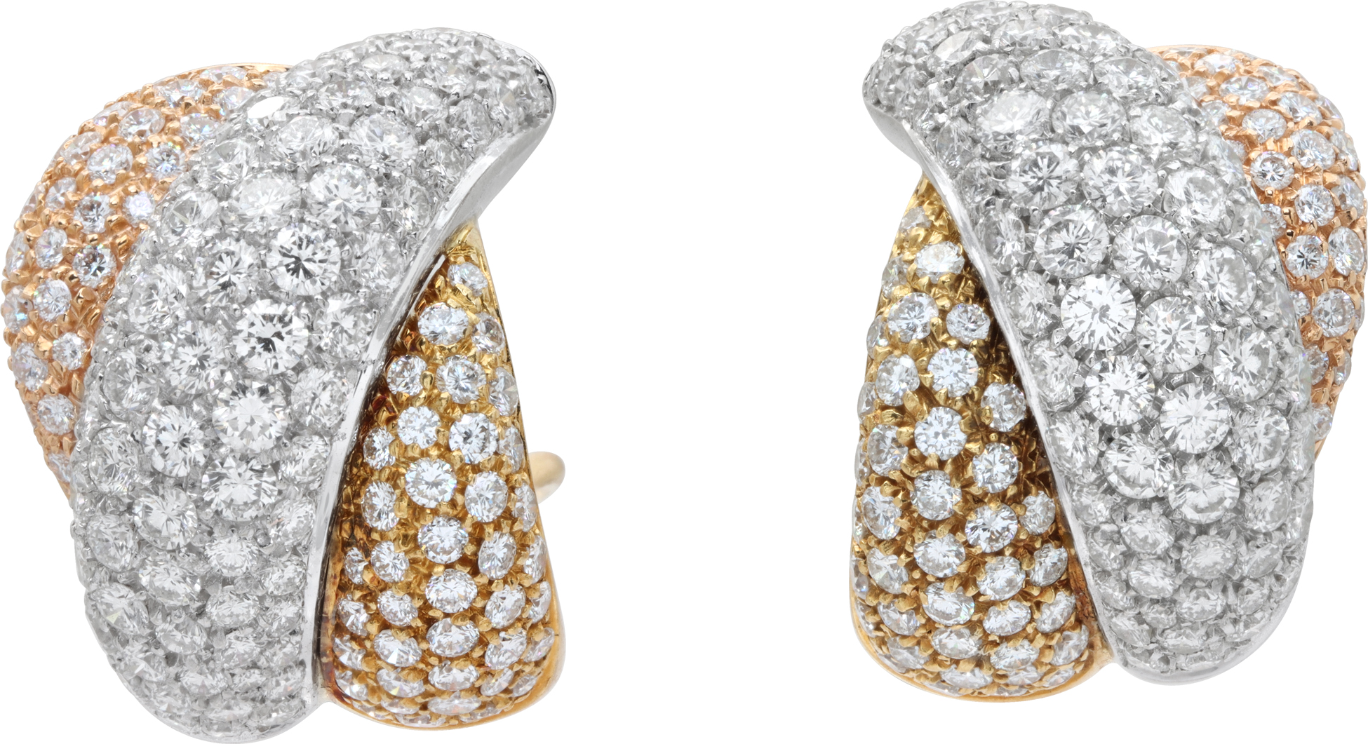 Damiani Gomitolo tricolor diamond earrings in 18k white yellow & rose gold