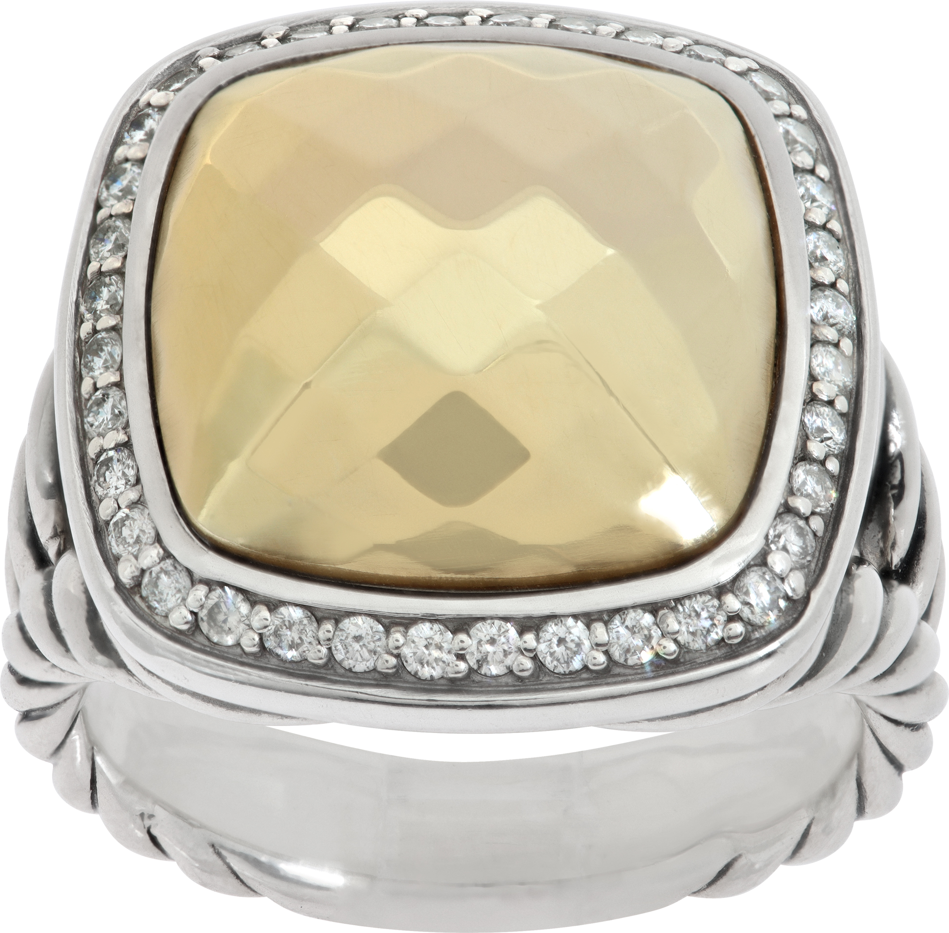 David Yurman Diamonds Albion collection ring in 18K yellow gold & Sterling silver. (Stones)