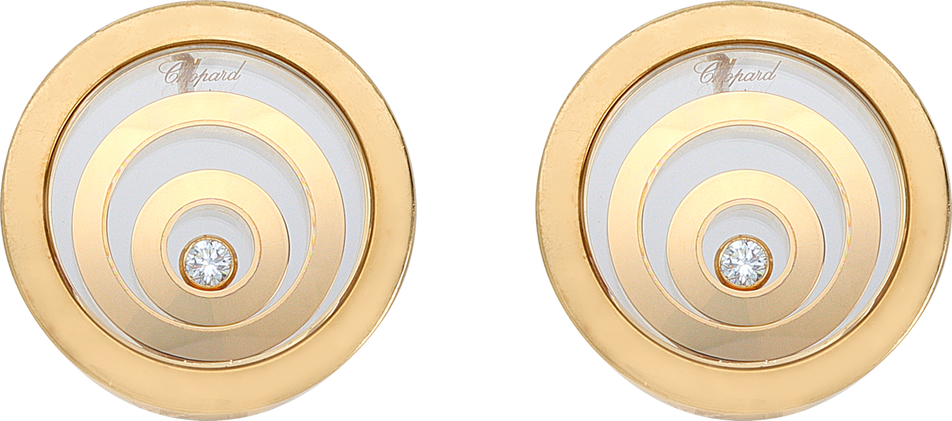 Chopard Happy Spirit Diamond 18k Gold 3 Circle Round Post Clip Earrings (Stones)