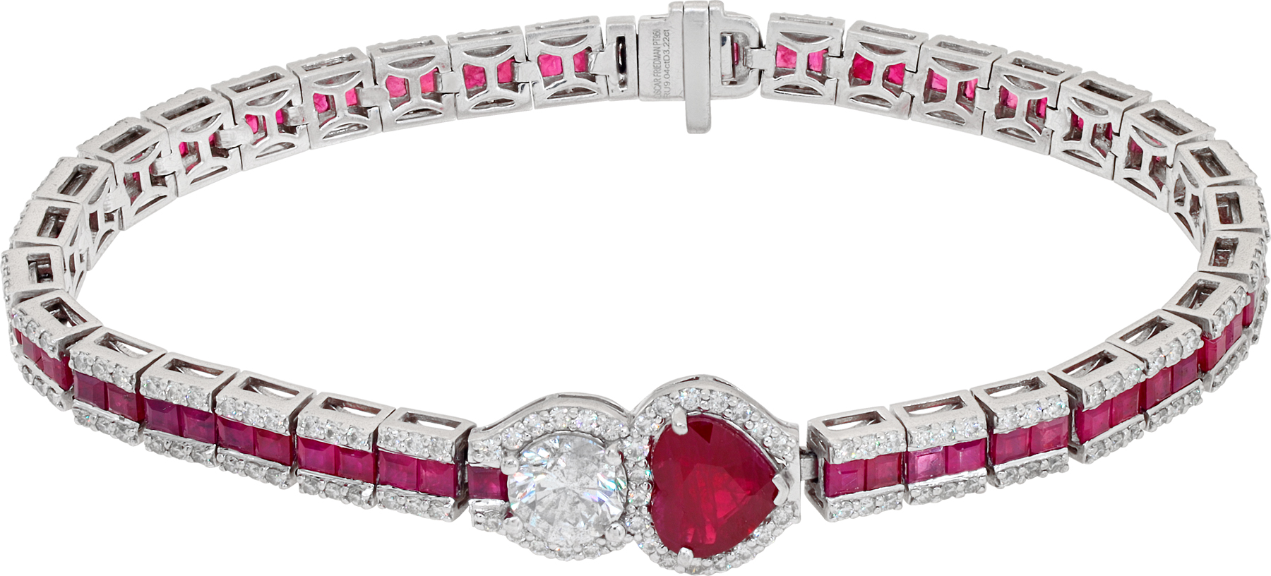 Burmese ruby corundum and diamond bracelet set in platinum.