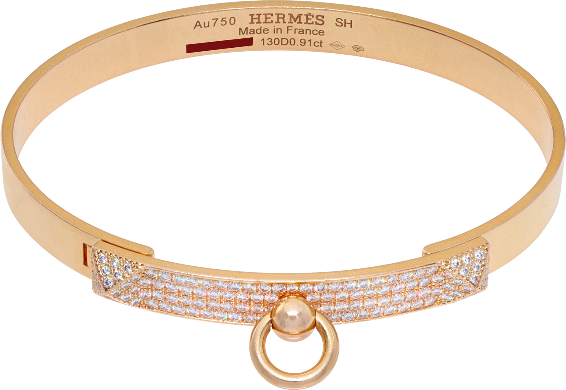 Hermes Collier de Chien collection, bangle bracelet in 18k rose gold with diamonds