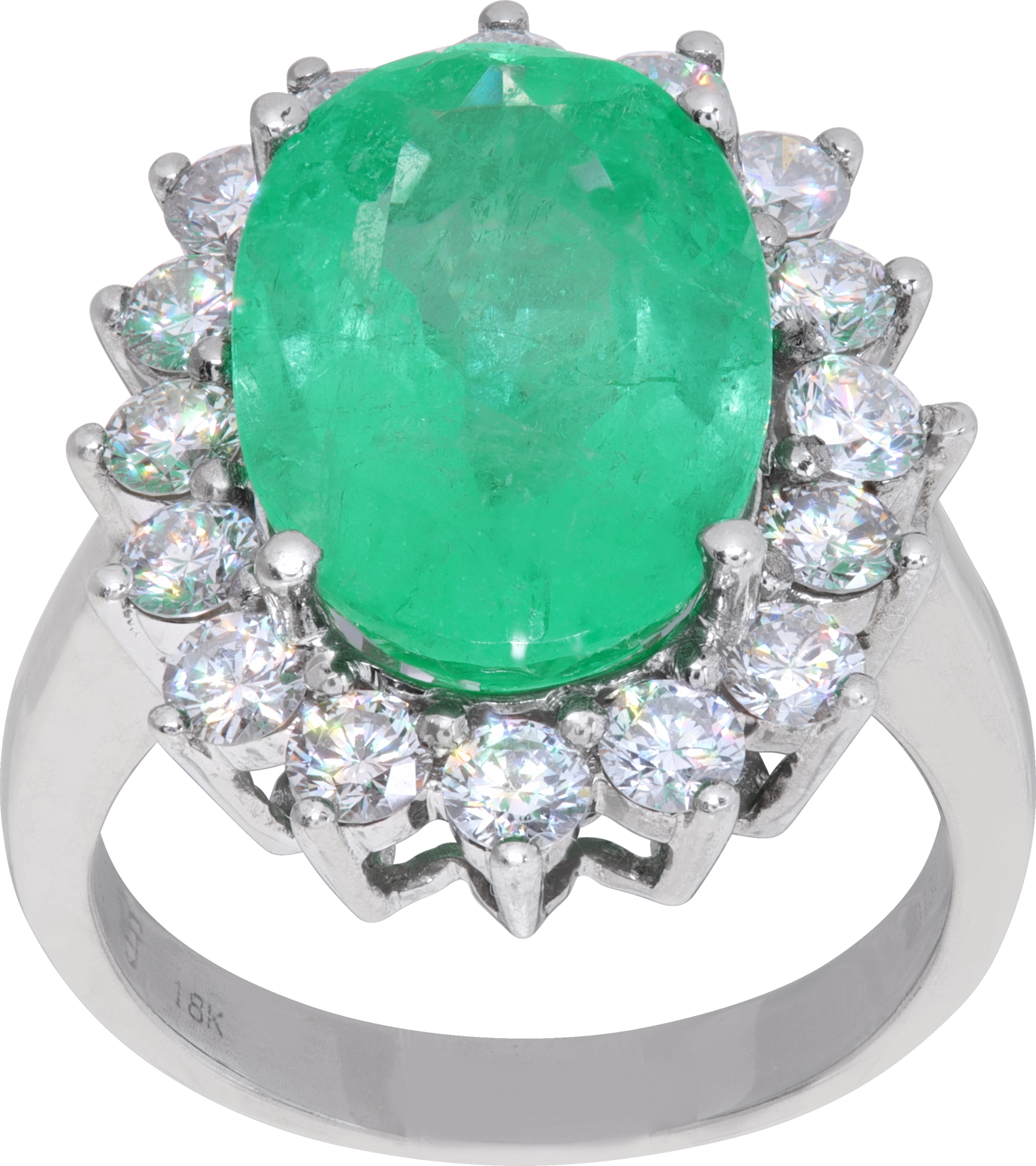 Emerald and diamond ring in 18k white gold