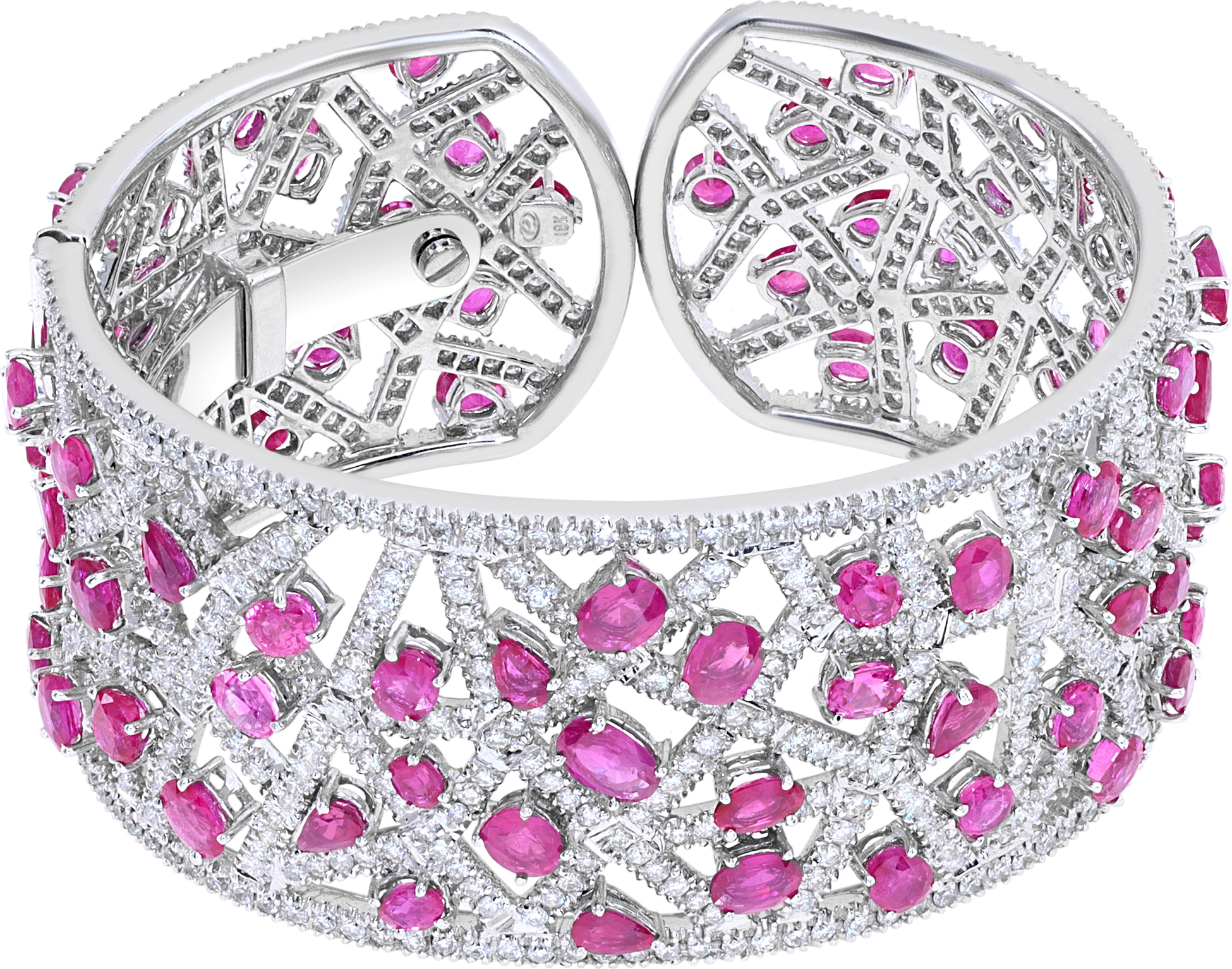Rubies & diamonds cuff bangle in 18k white gold
